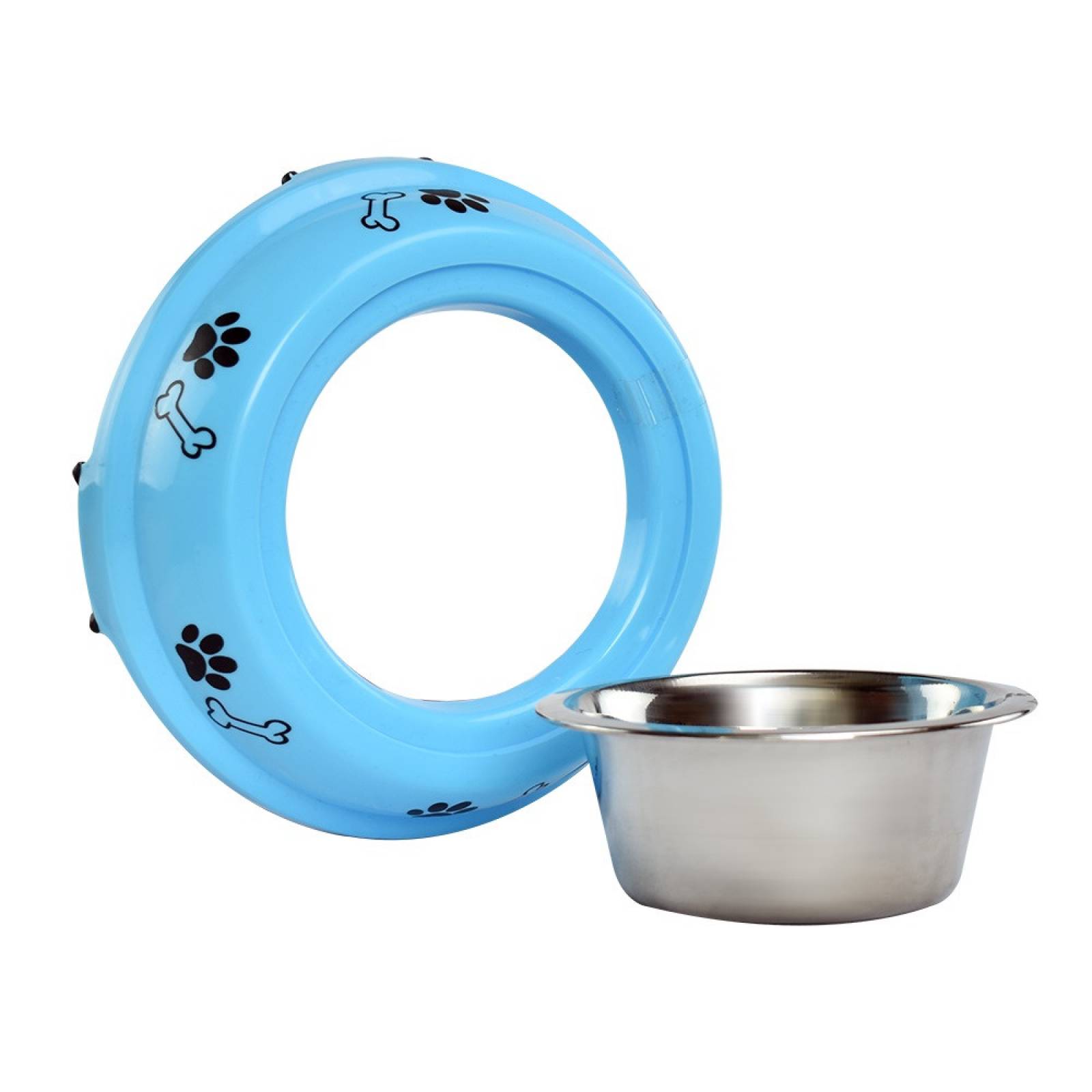 Plato Decorado Acero C/Base Plástica 454g Azul Claro Perro Fancy Pets