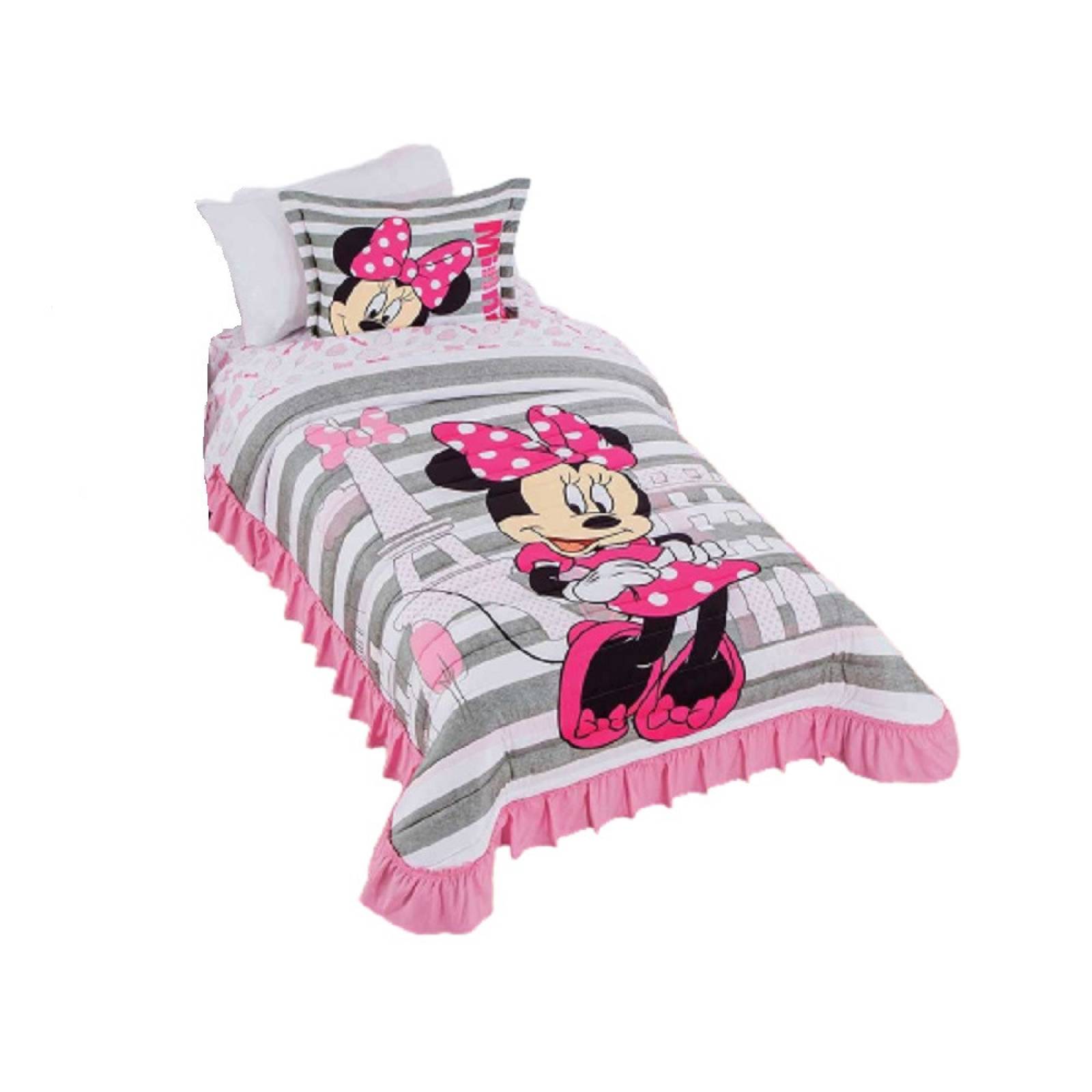 Colcha Minnie París Individual Microfibra Gris Concord
