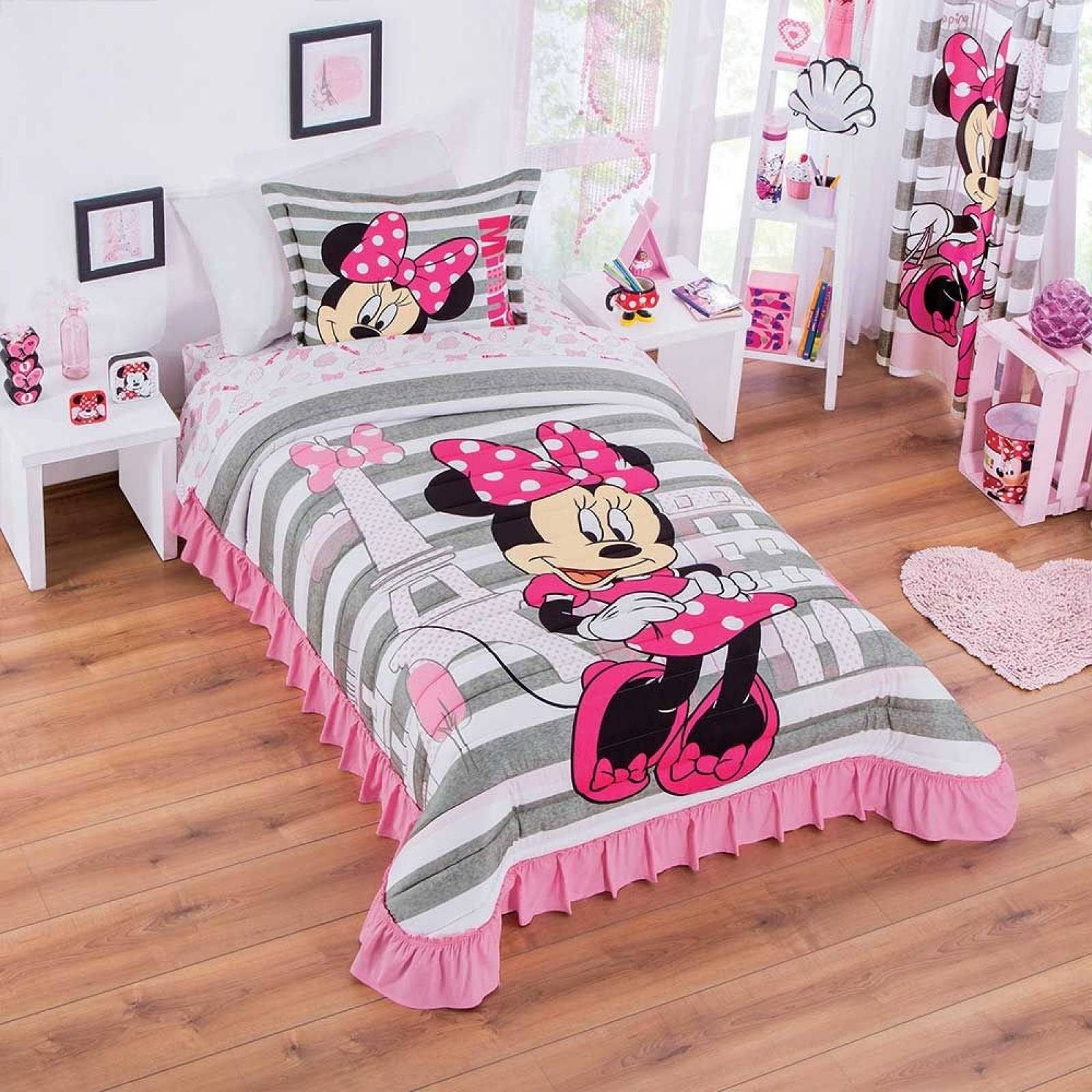 Colcha Minnie París Individual Microfibra Gris Concord