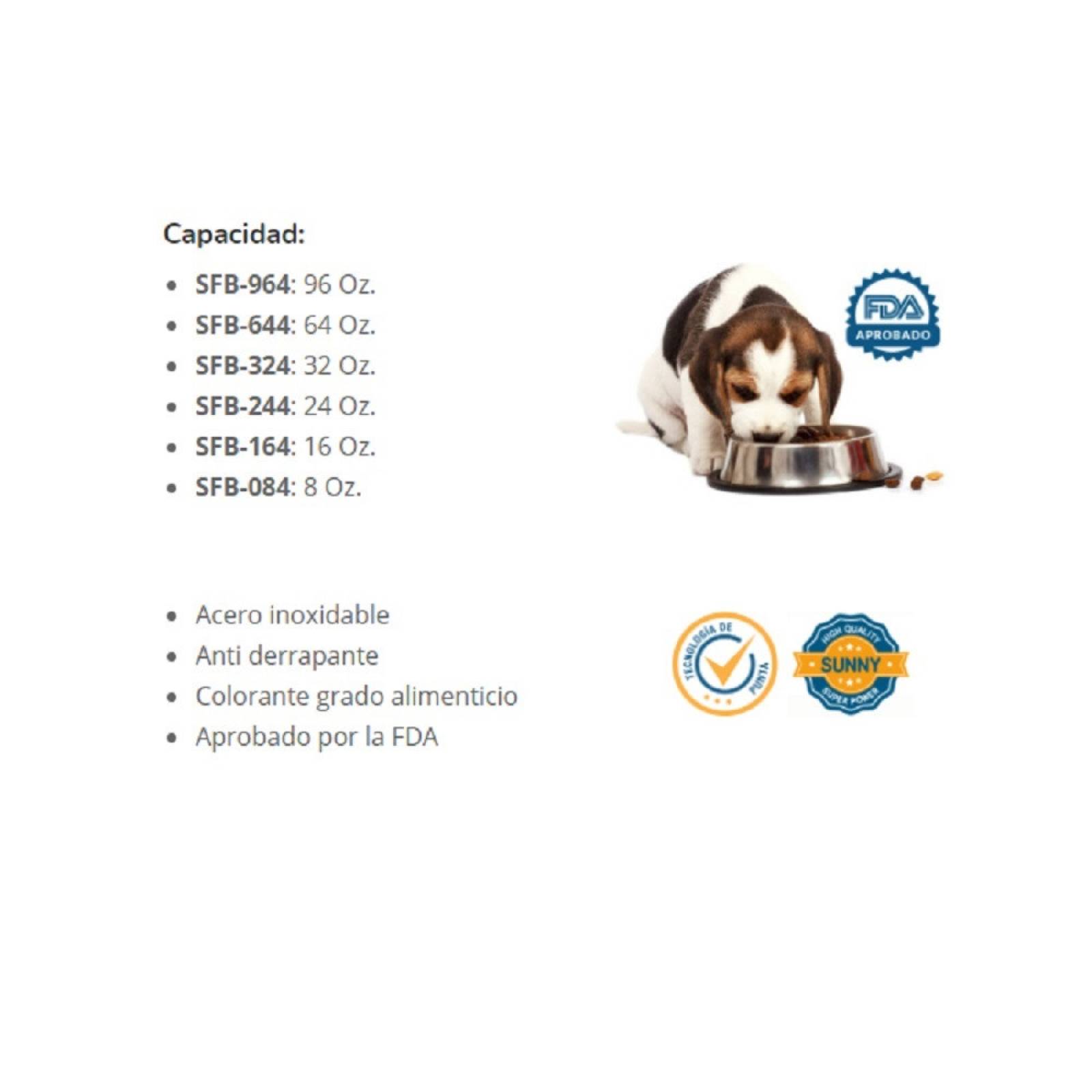 Plato Perro Gato 24oz Antiderrapante Acero Inoxidable Sunny