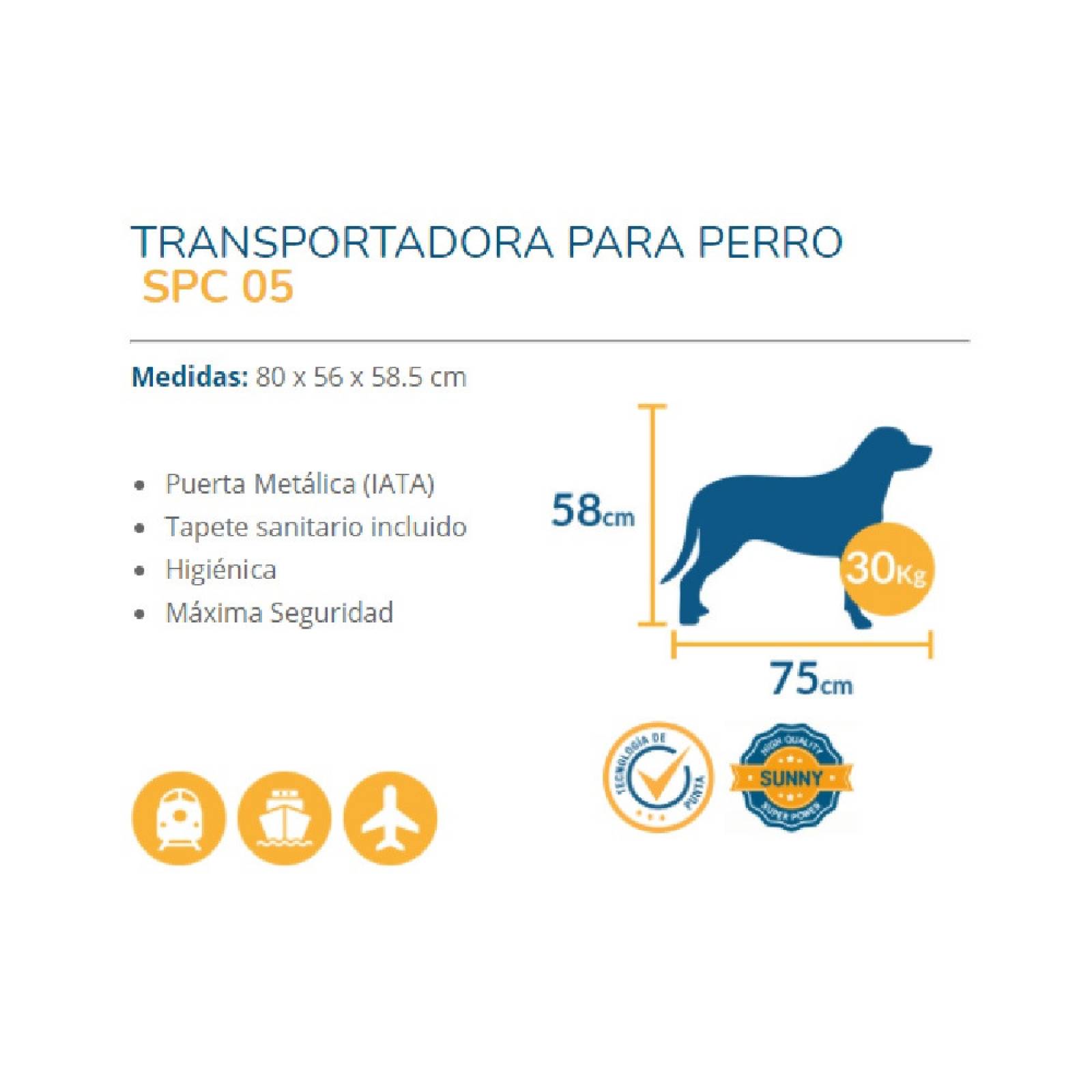 Transportadora Perro Gato Grande SPC-05 Puerta Metal Sunny