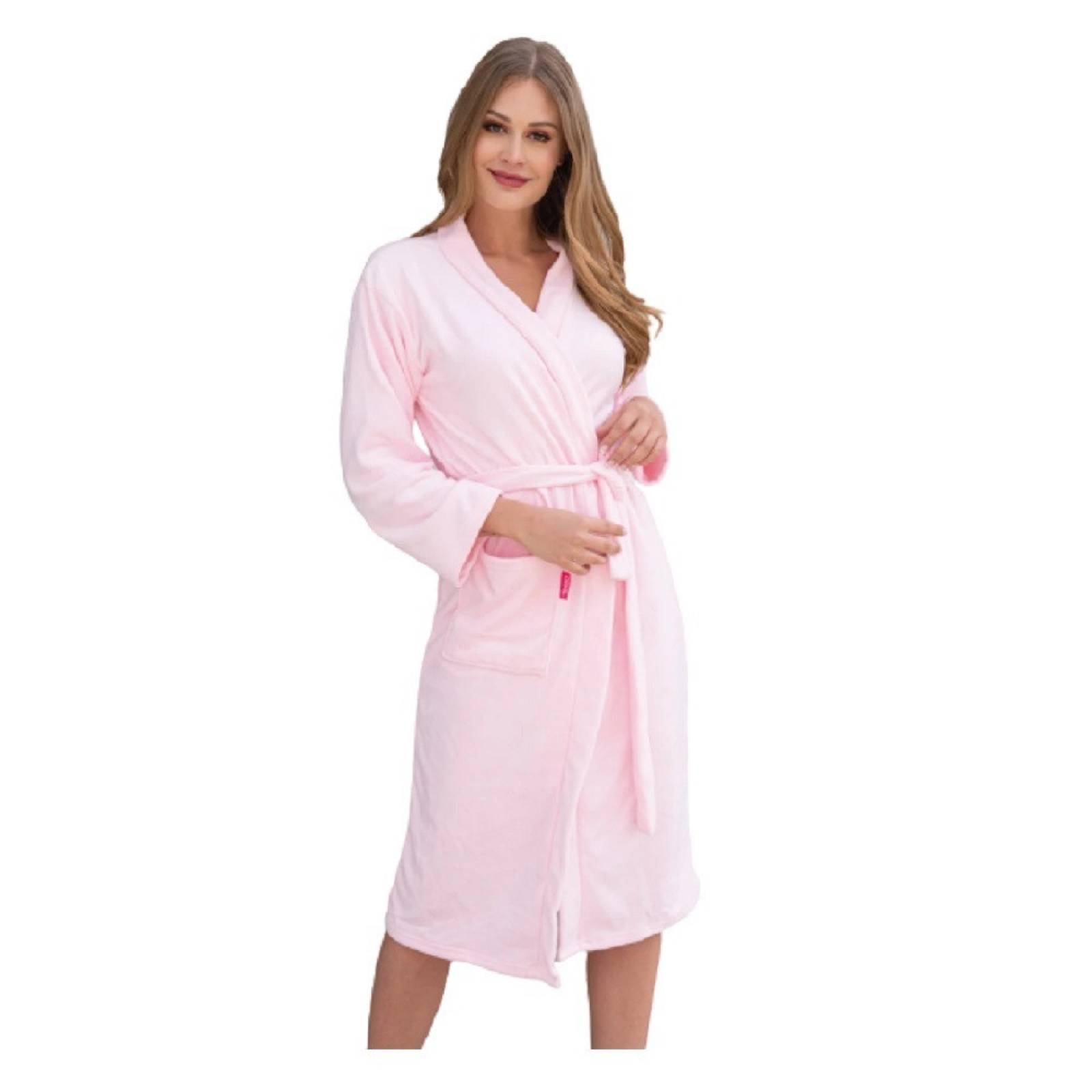 Bata Baño Mujer Microfibra Extrasuave Rosa Claro Tesso