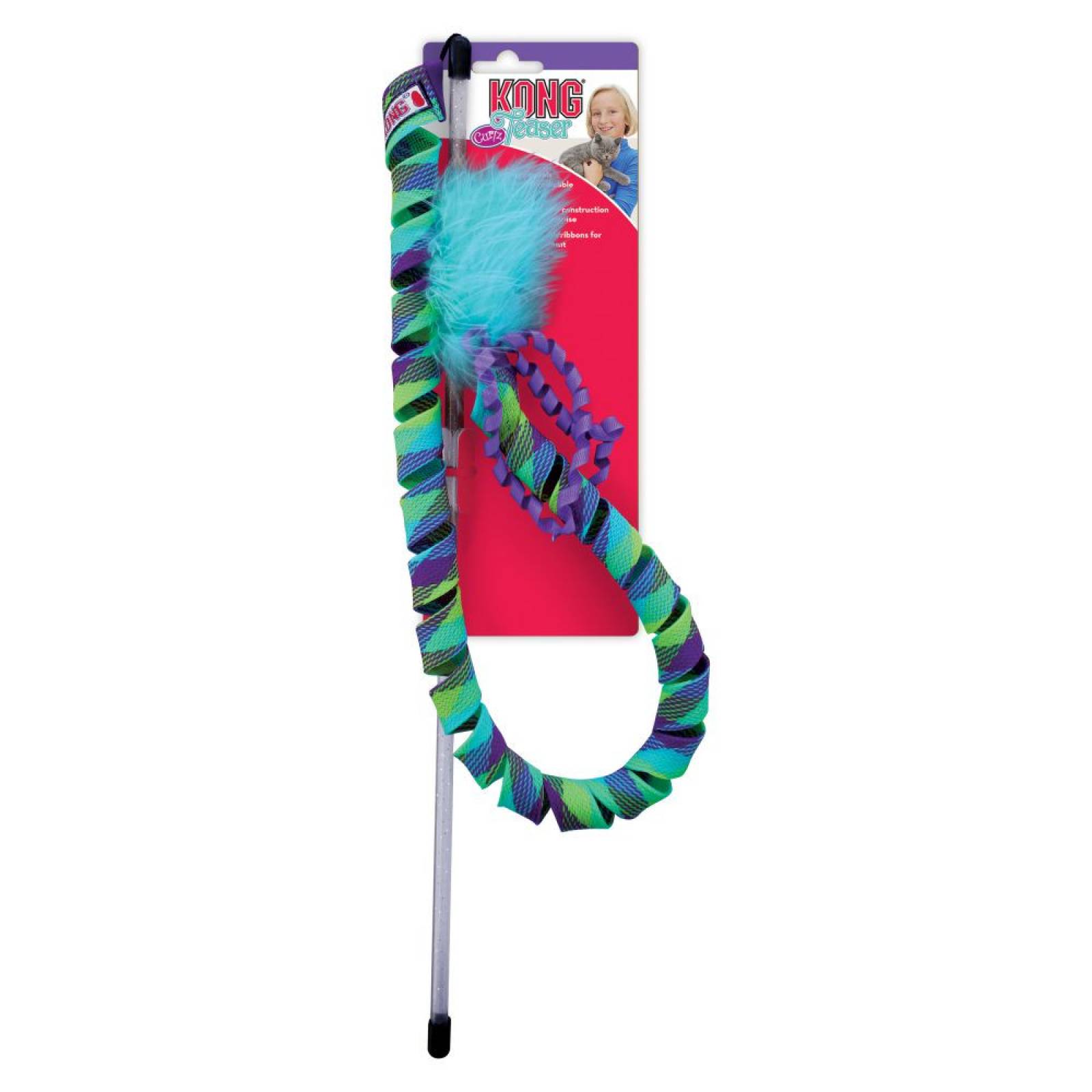 Juguete Varita Teaser Curlz Plumas Corcho Azul Gato Kong