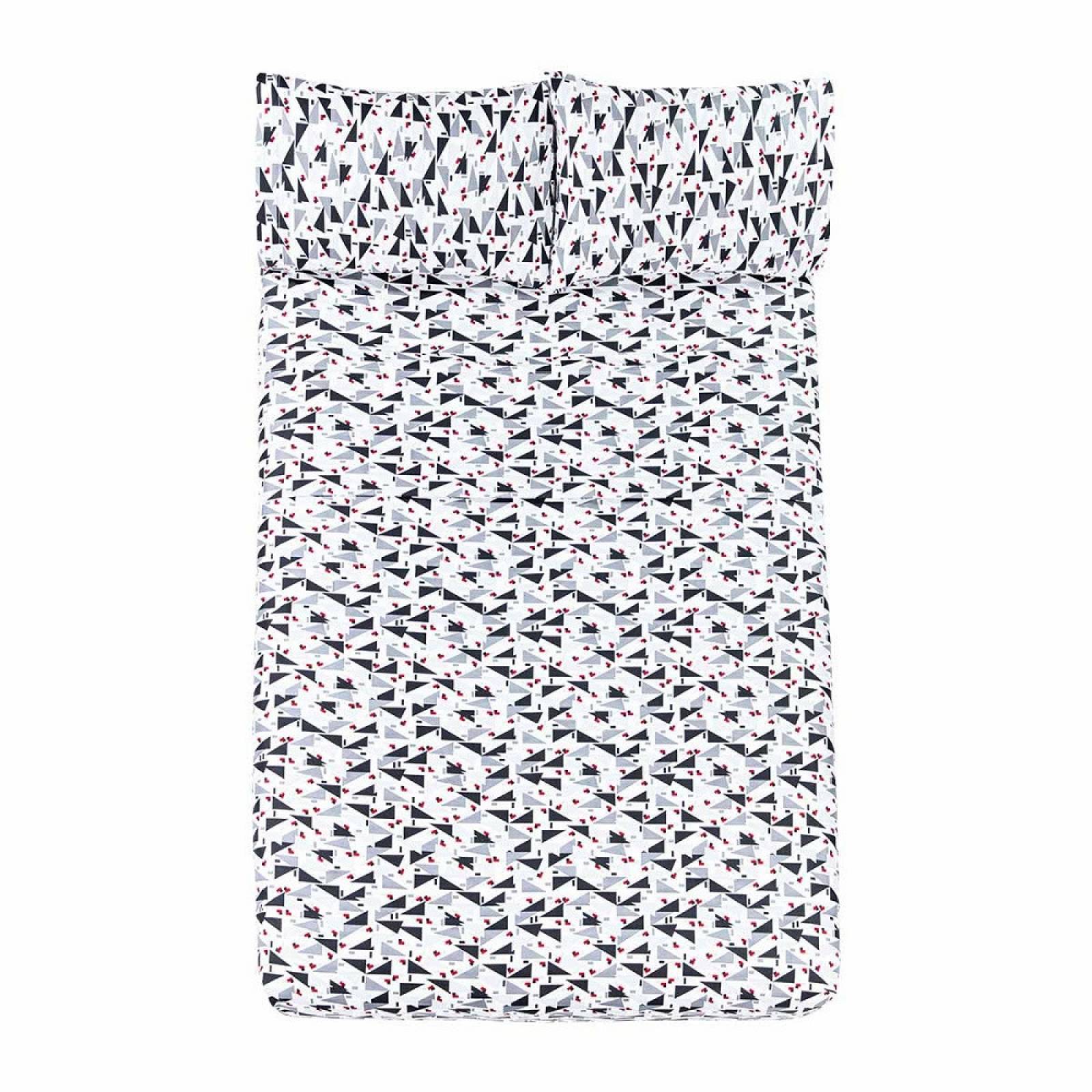 Juego Sábanas Geo Negro Matrimonial Poliéster Ligero Concord