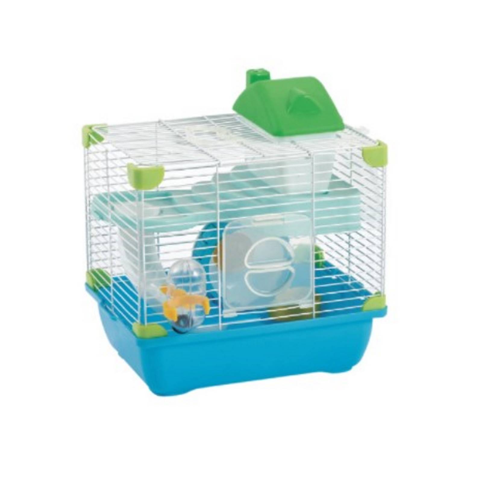 Jaula Plástica Hamster Land Azul-Verde Plataforma Casa Sunny