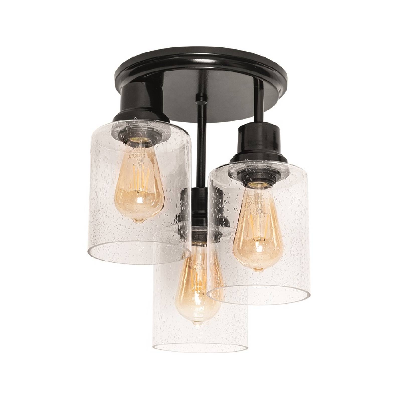 Luminario Plafón Redondo 3 Pantallas Vidrio Negro Maxxi