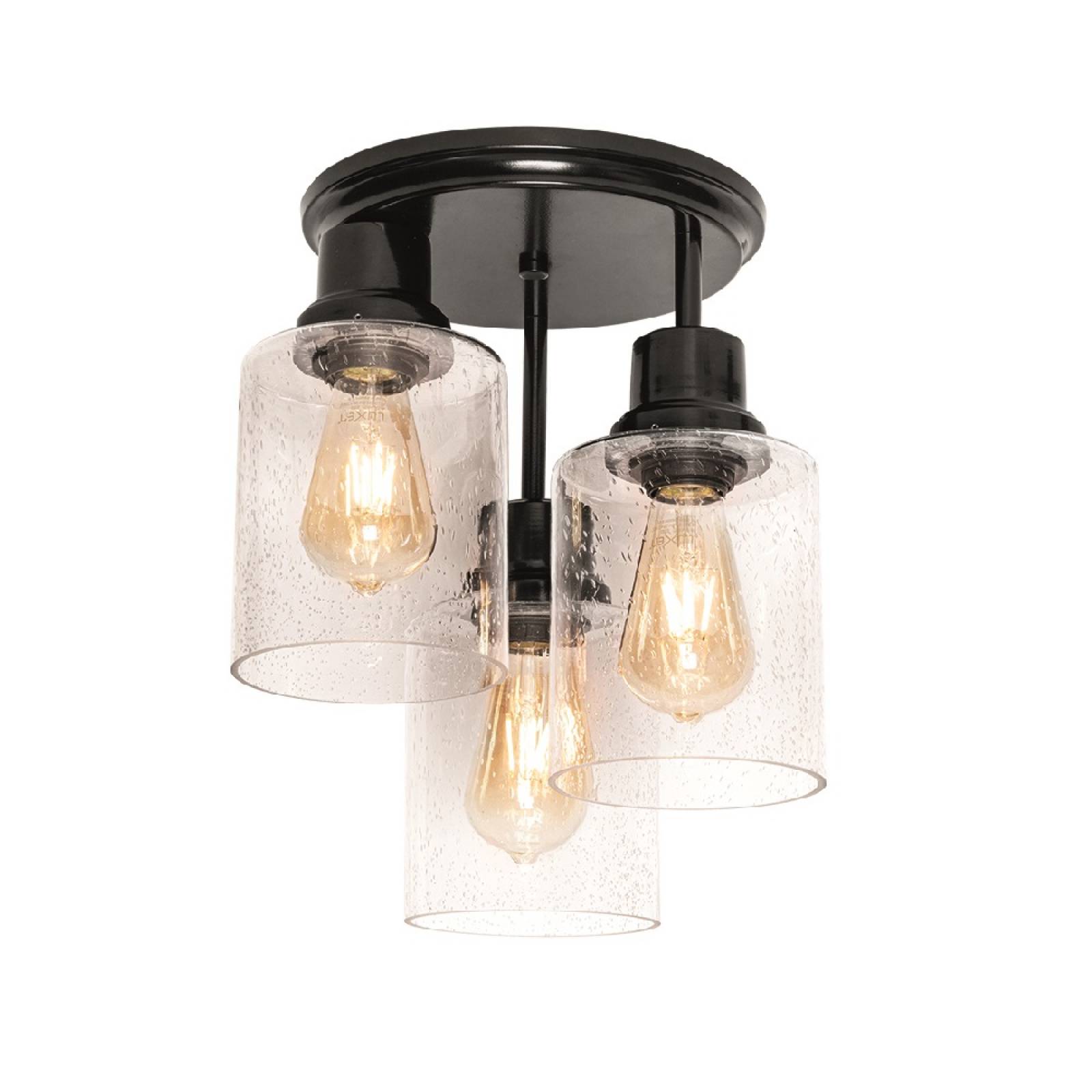 Luminario Plafón Redondo 3 Pantallas Vidrio Negro Maxxi