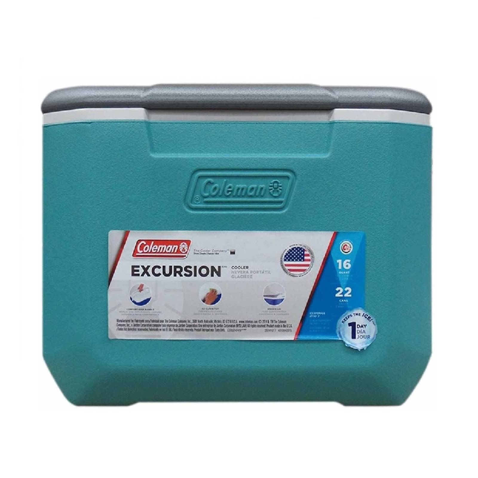 Hielera Portatil C/Asa Mano 16 QT Seafoam Turquesa Coleman
