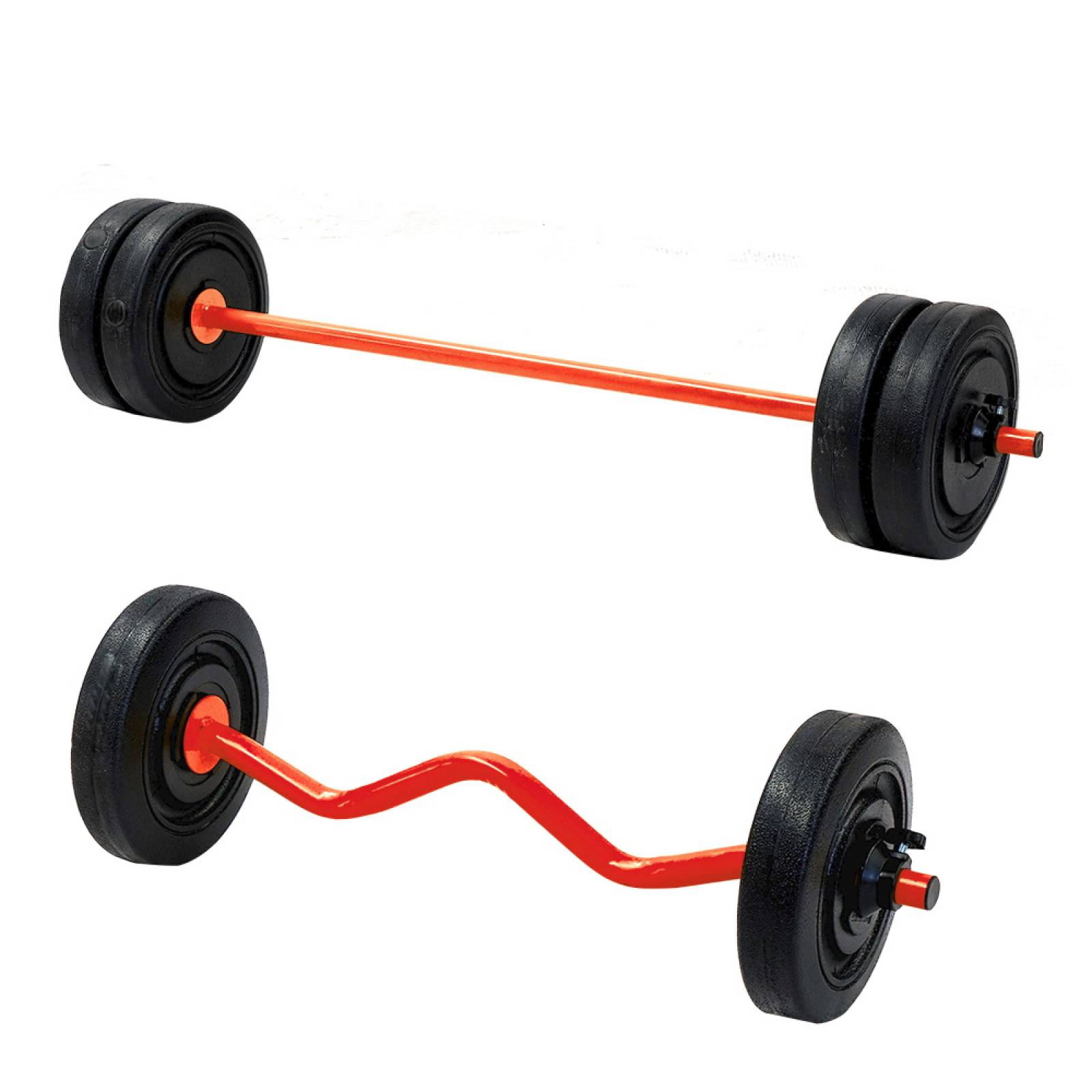 Set Barra Z Recta Gym Acero 30kg 6 Discos Rojo Energym