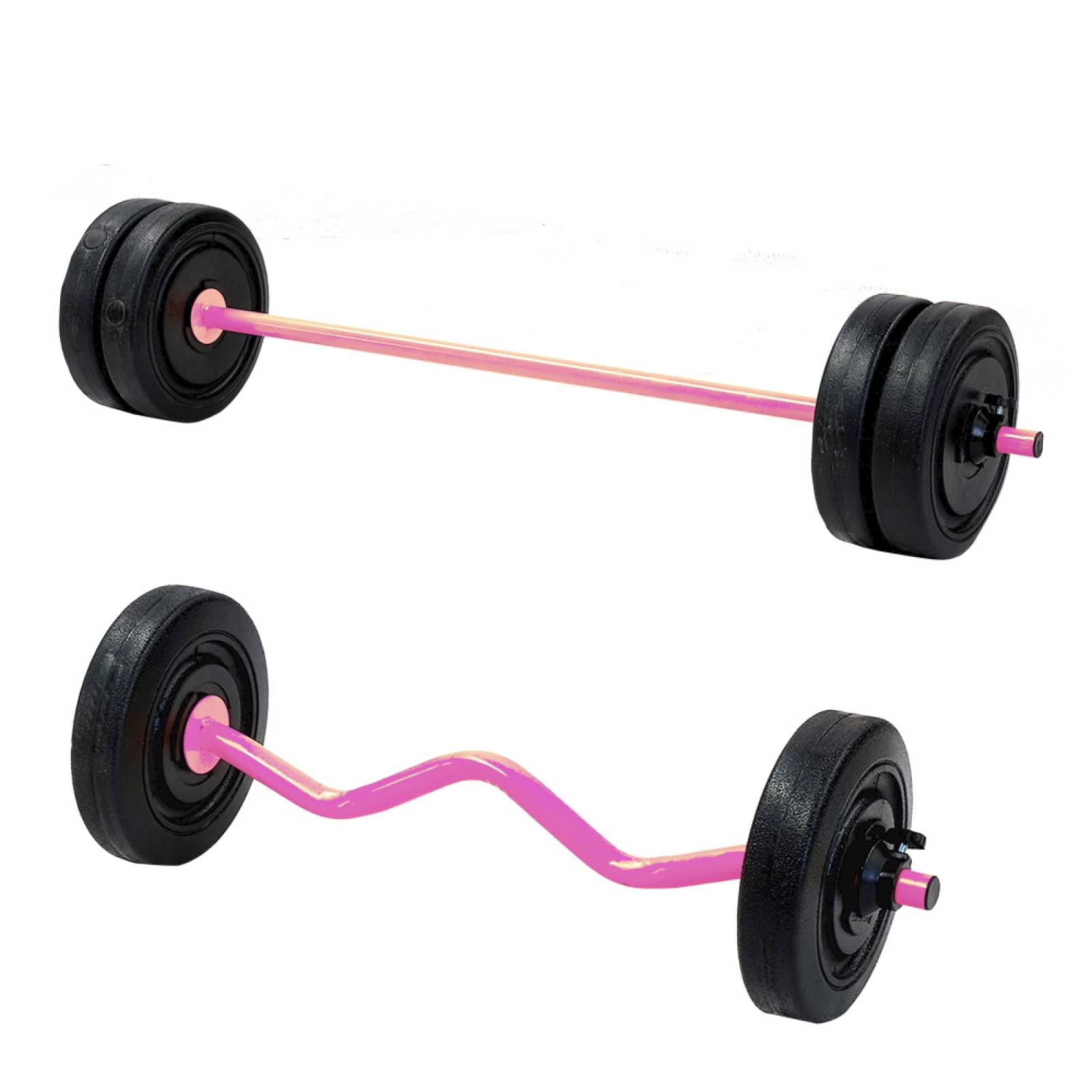 Set Barra Z Recta Gym Acero 30kg 6 Discos Rosa Energym