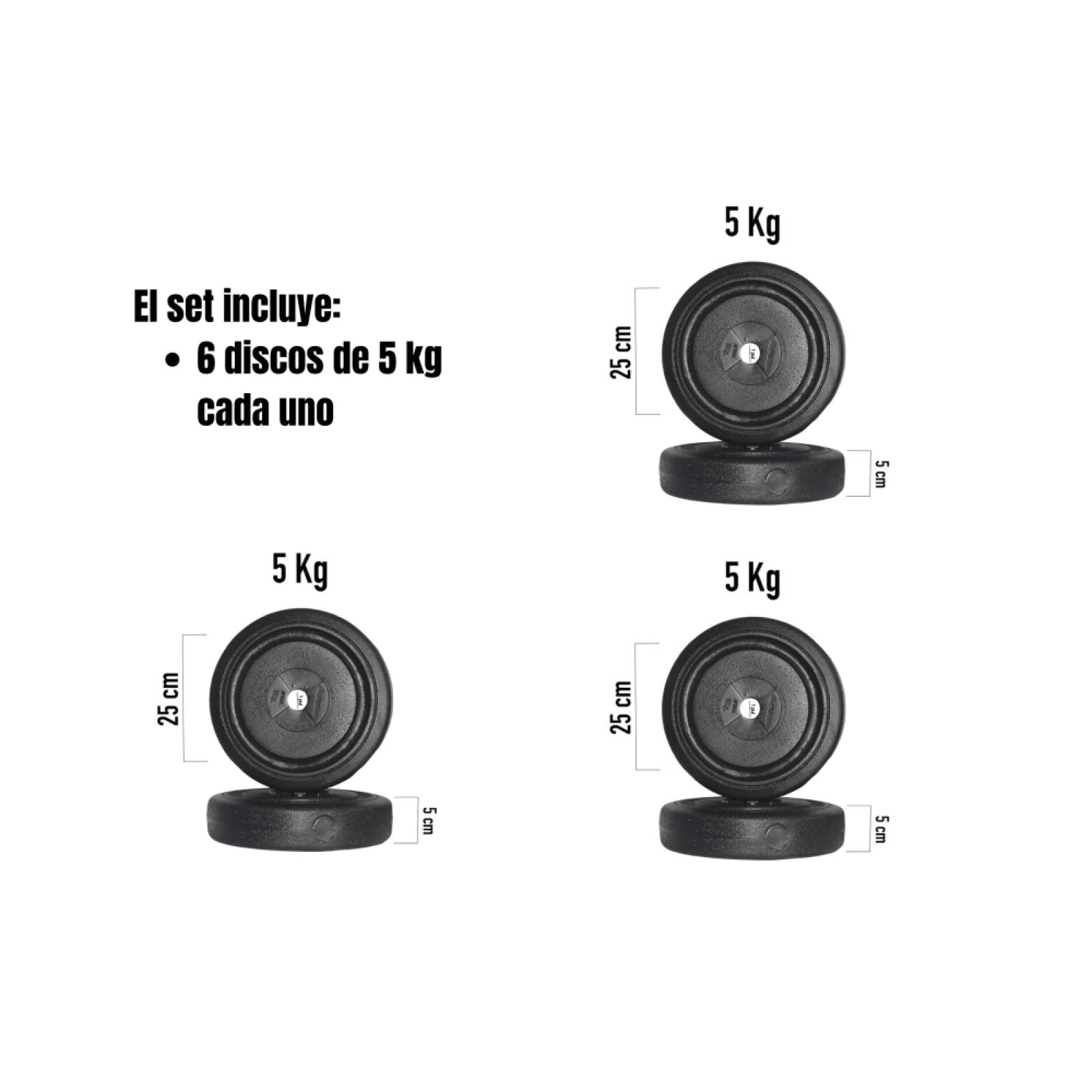 Set Barra Z Recta Gym Acero 30kg 6 Discos Rosa Energym