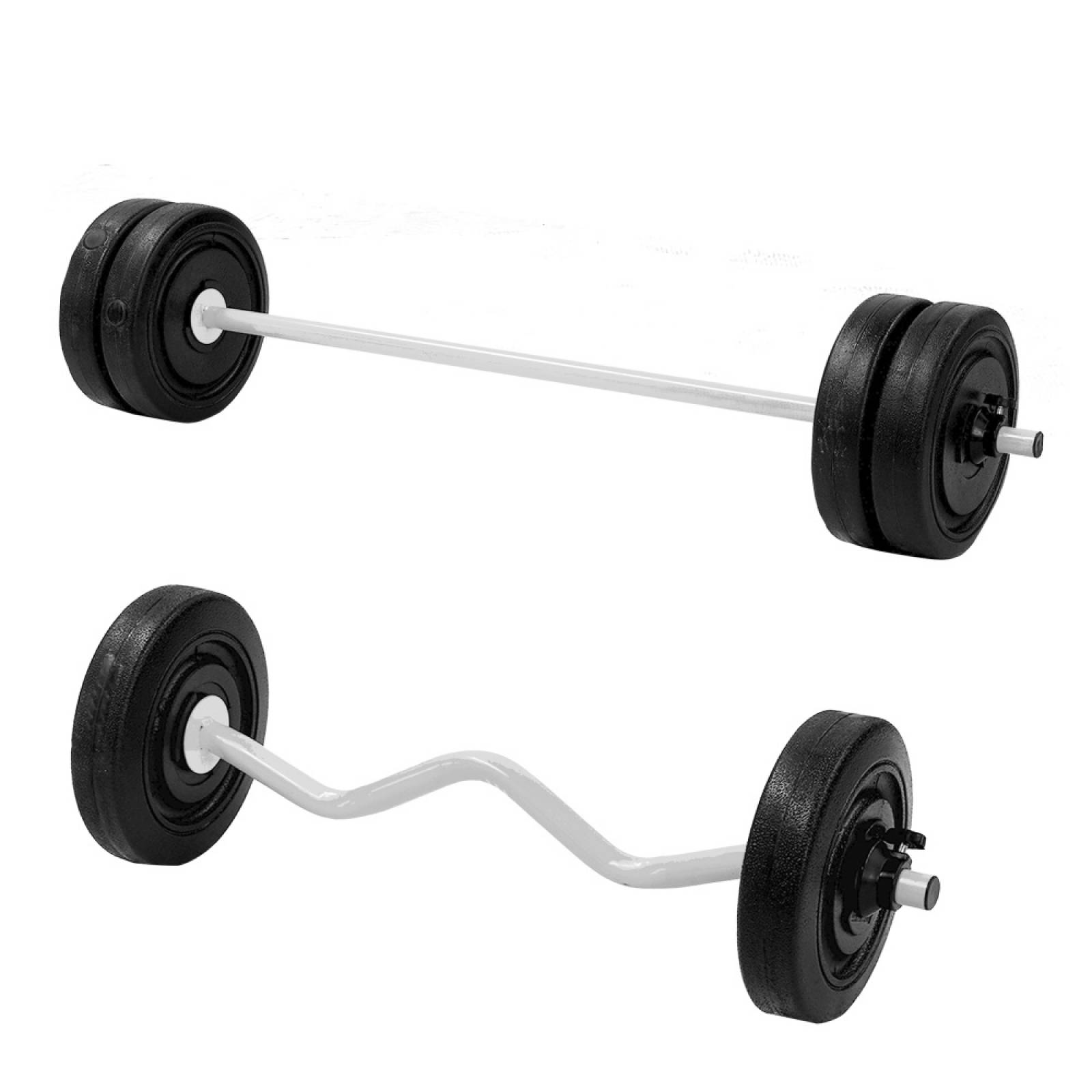 Set Barra Z Recta Gym Acero 30kg 6 Discos Blanco Energym