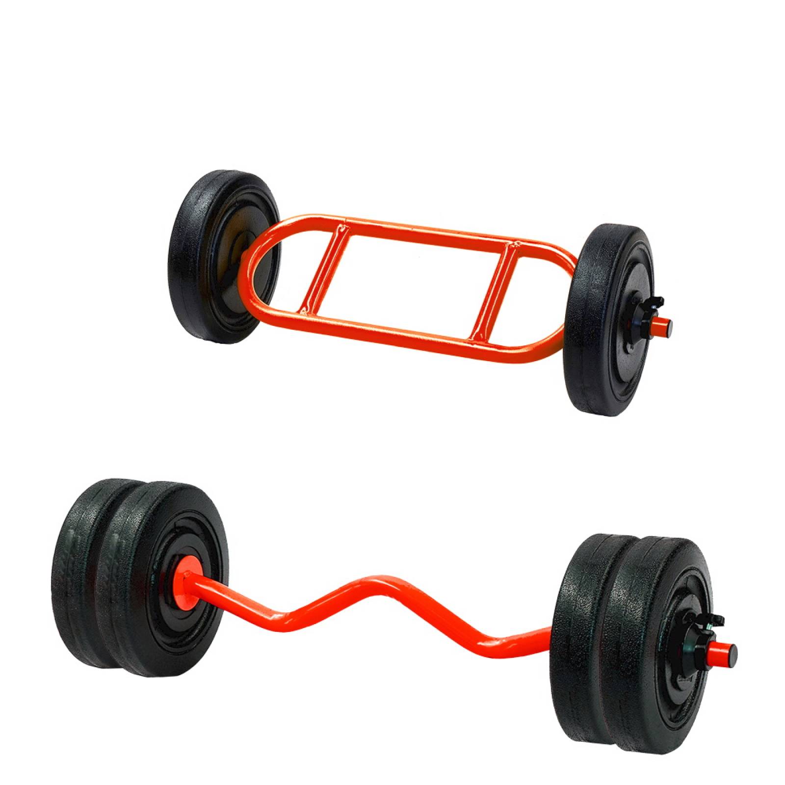 Set Barra Z Tríceps Gym Acero 30kg 6 Discos Rojo Energym