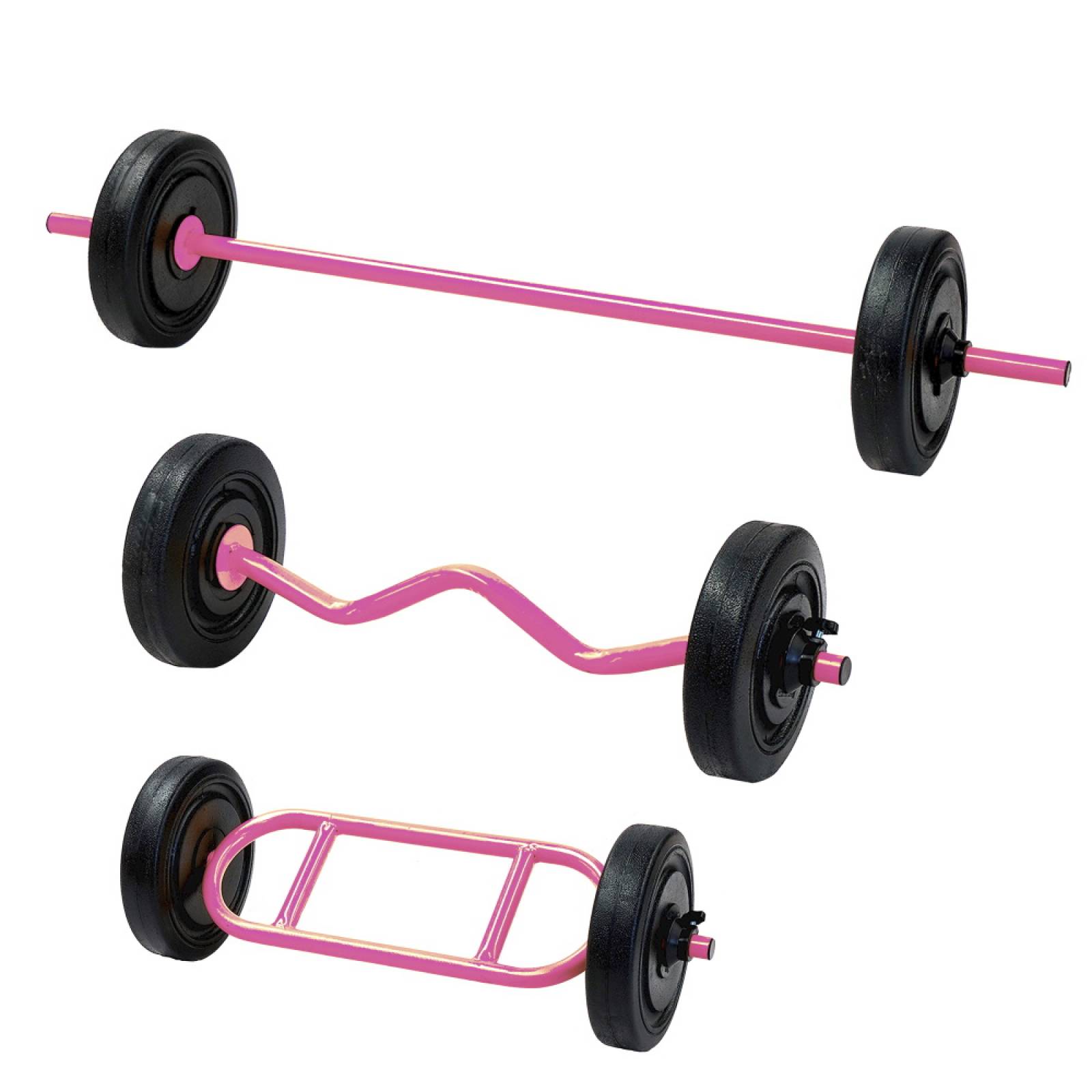 Set Barra Recta Triceps Z Gym 30kg 6 Discos Rosa Energym