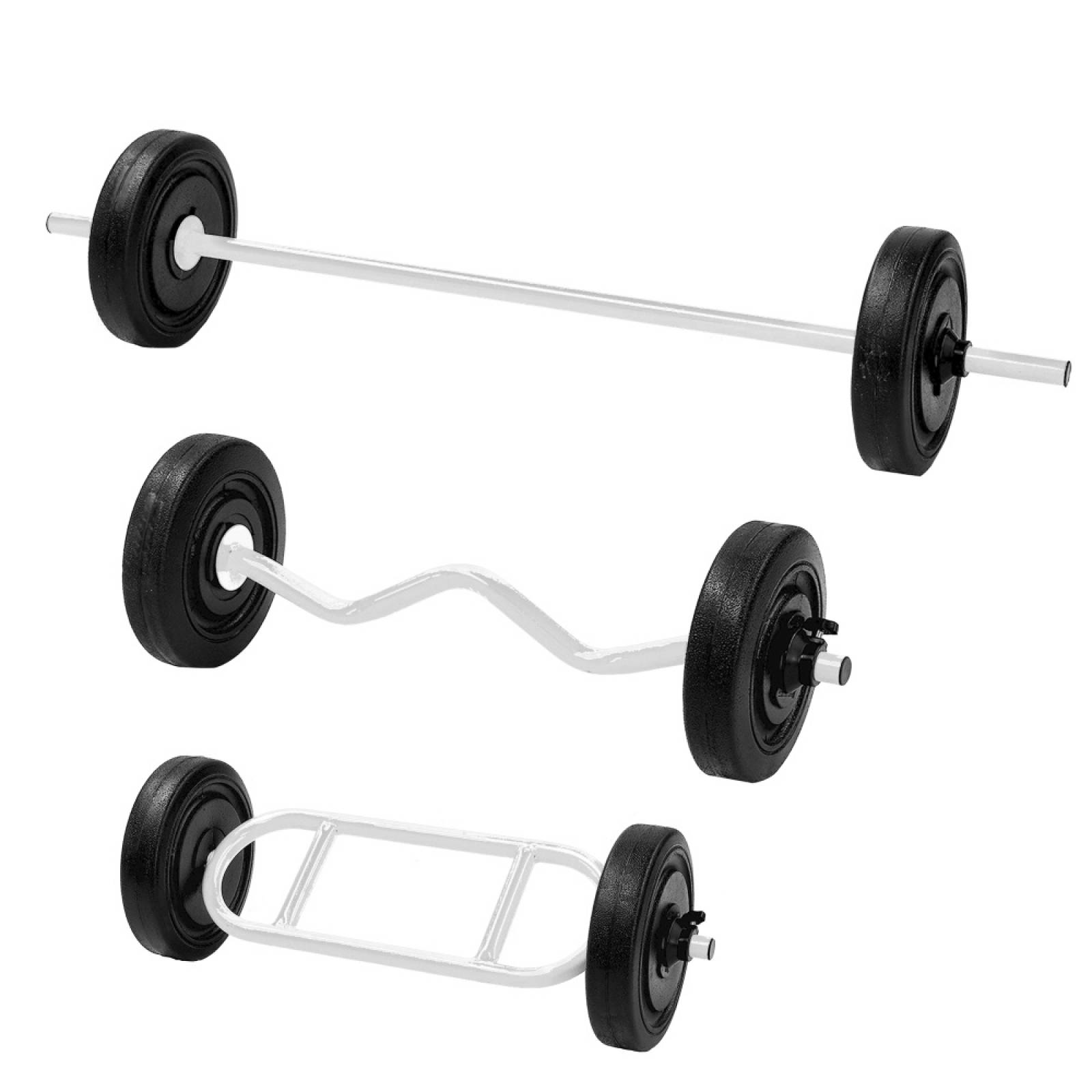 Set Barra Recta Triceps Z Gym 30kg 6 Discos Blanco Energym