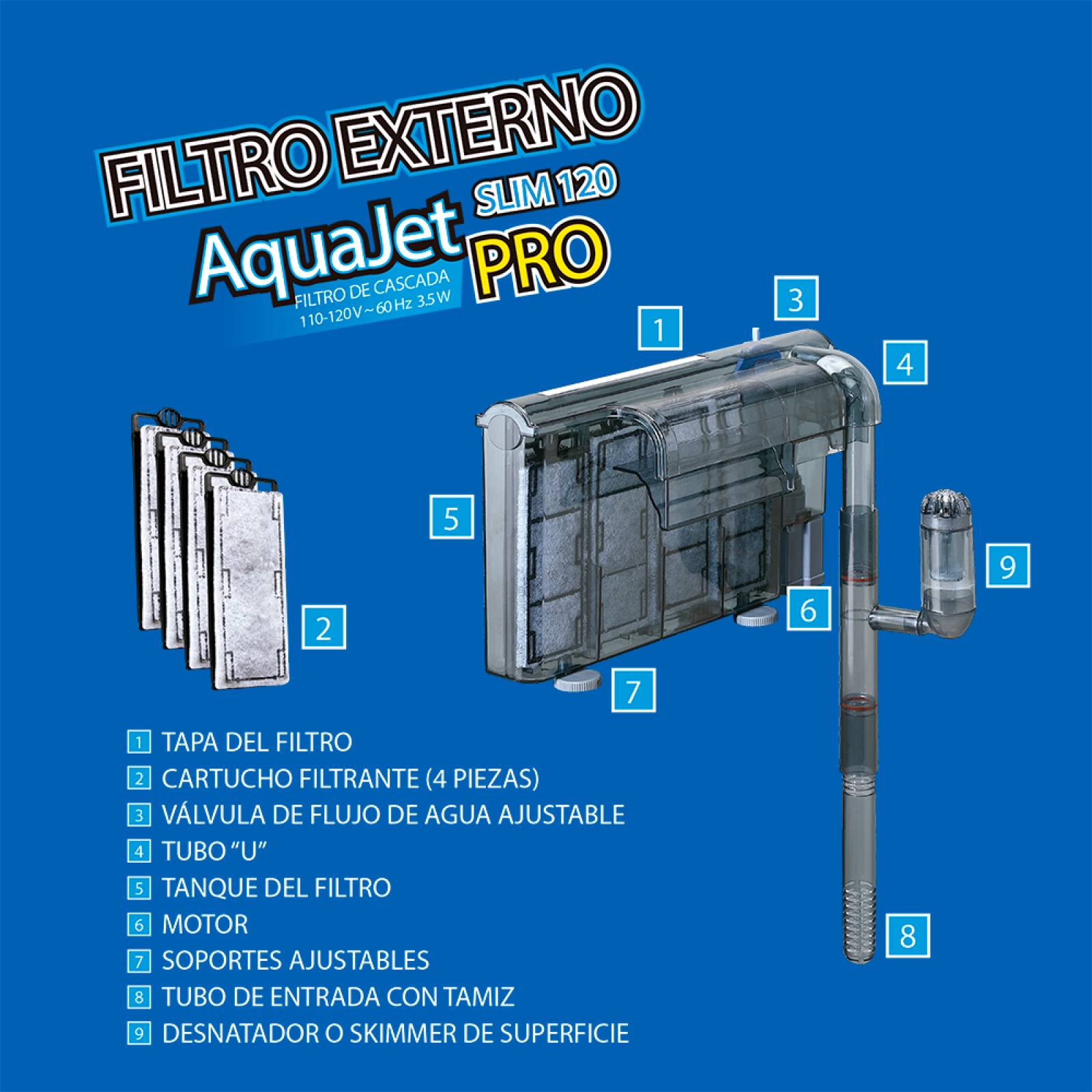 Filtro Externo Aquajet Slim Pro Delgado Acuario 120L Lomas