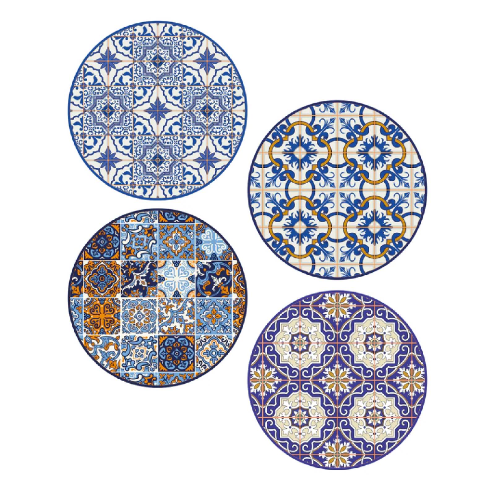 Juego 4 Manteles Redondos Impermeable Mosaico Mexicano Billu.