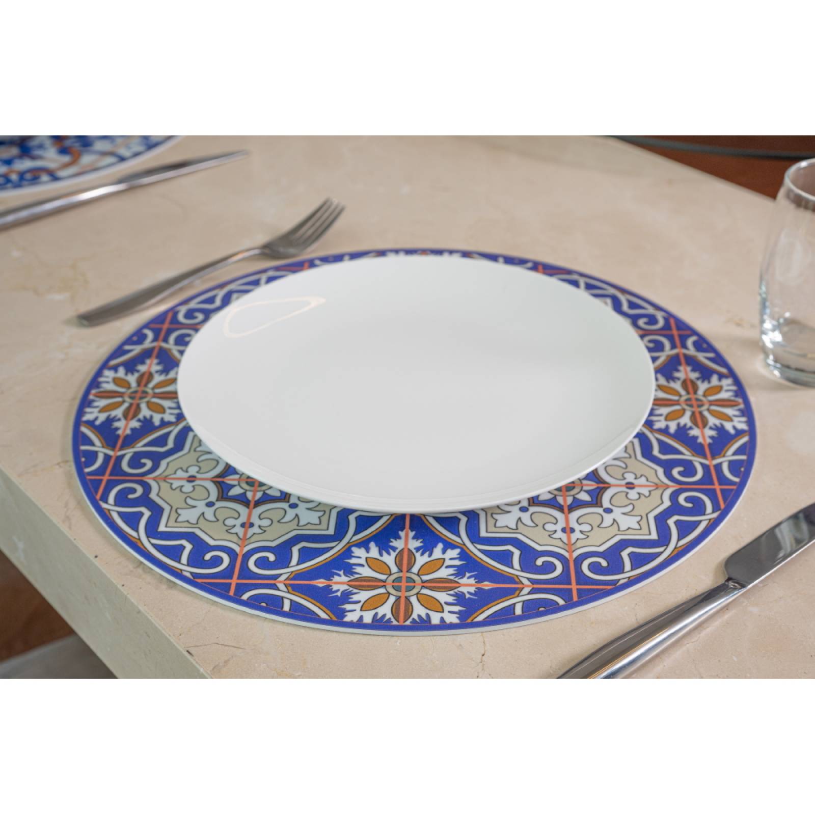 Juego 4 Manteles Redondos Impermeable Mosaico Mexicano Billu.