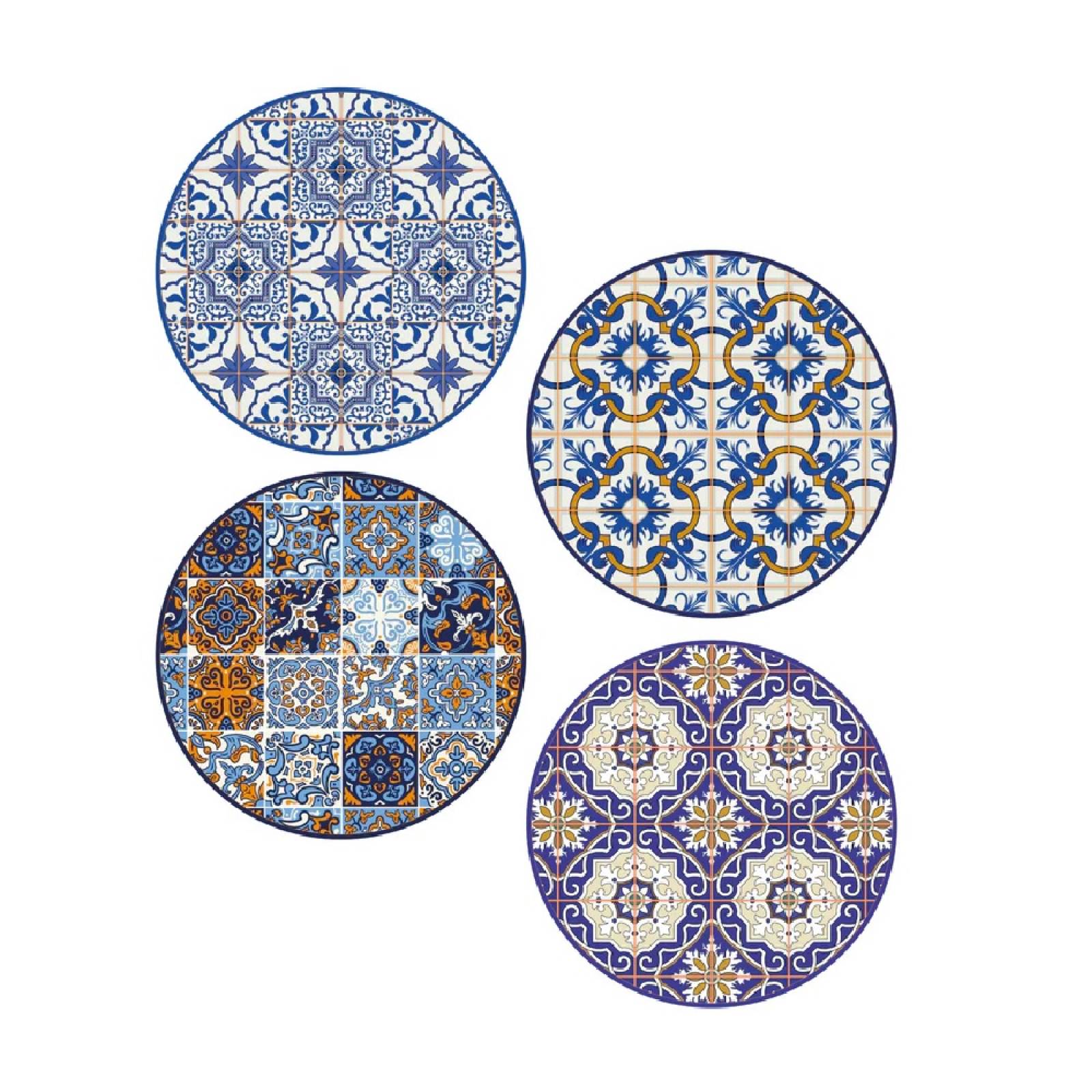 Juego 4 Manteles Redondos Impermeable Mosaico Mexicano Billu.