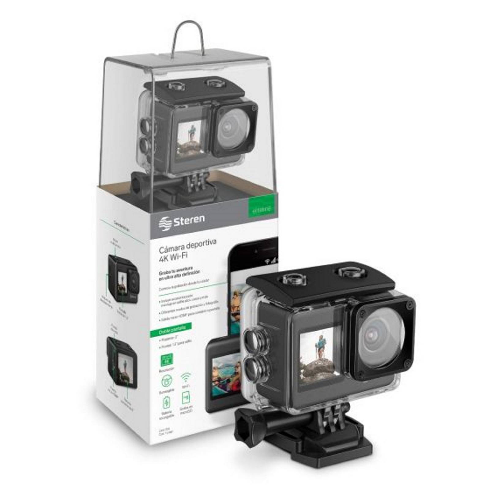 Camara Deportiva Sumergible 4k Wi-Fi C/Doble Pantalla Steren