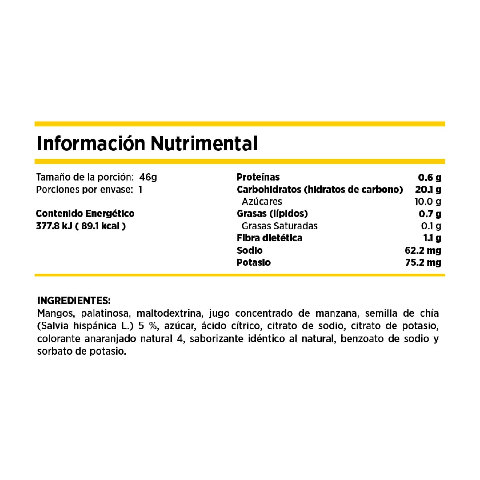 Gel Energético Vegano Sabor Mango Chía Caja 12 Pzas Ruts