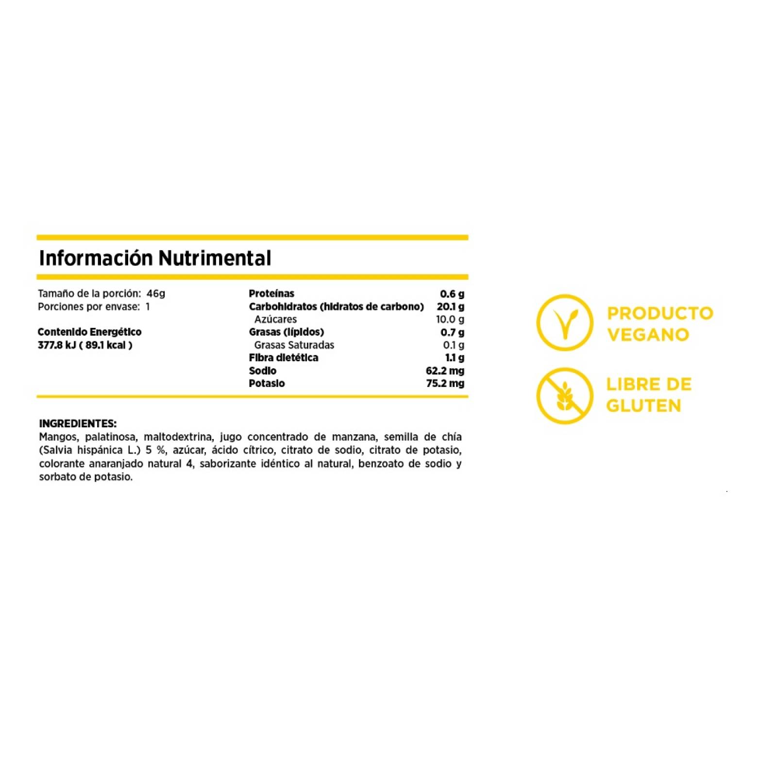 Gel Energético Vegano Sabor Mango Chía Caja 12 Pzas Ruts