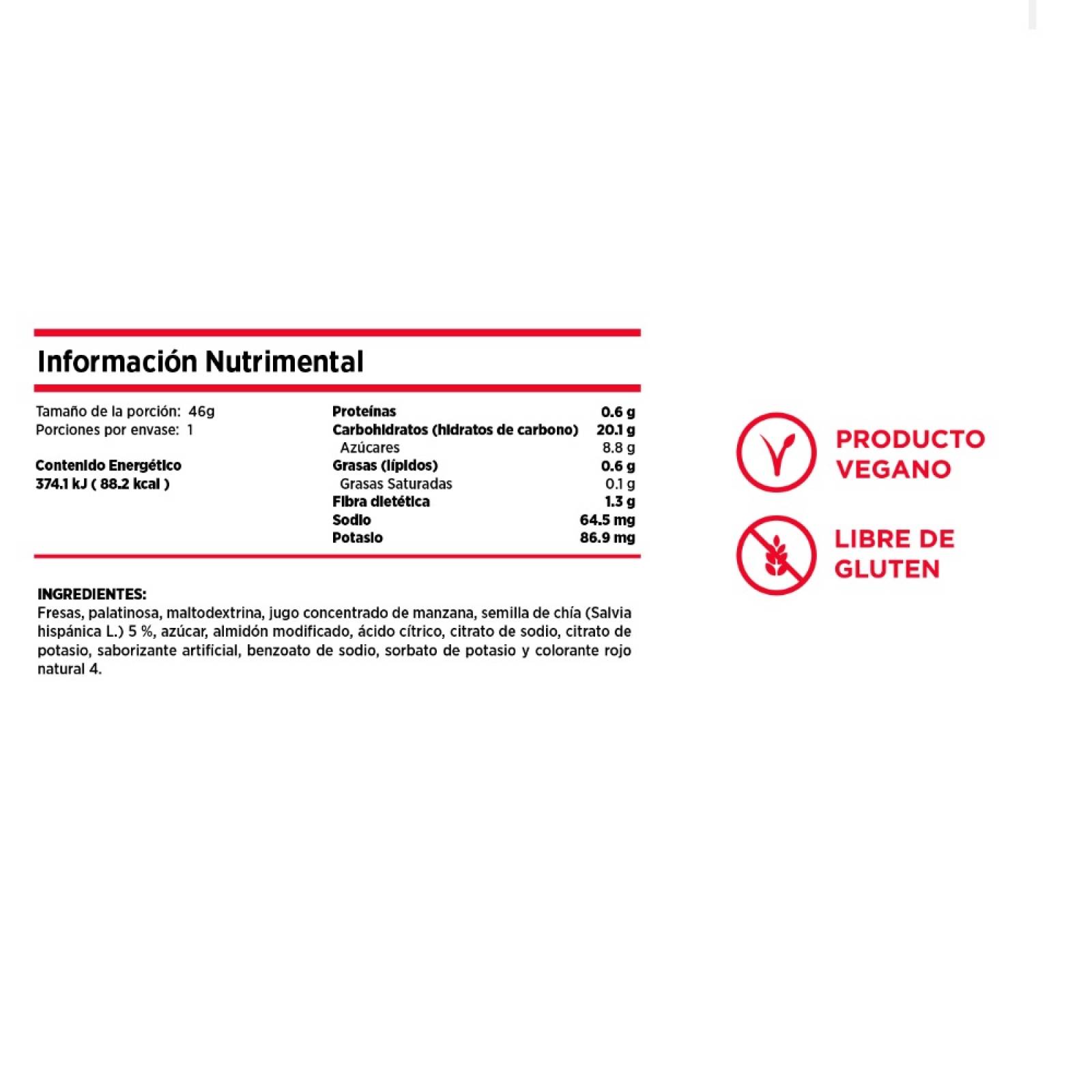 Gel Energético Vegano Sabor Fresa Chía Caja 12 Pzas Ruts