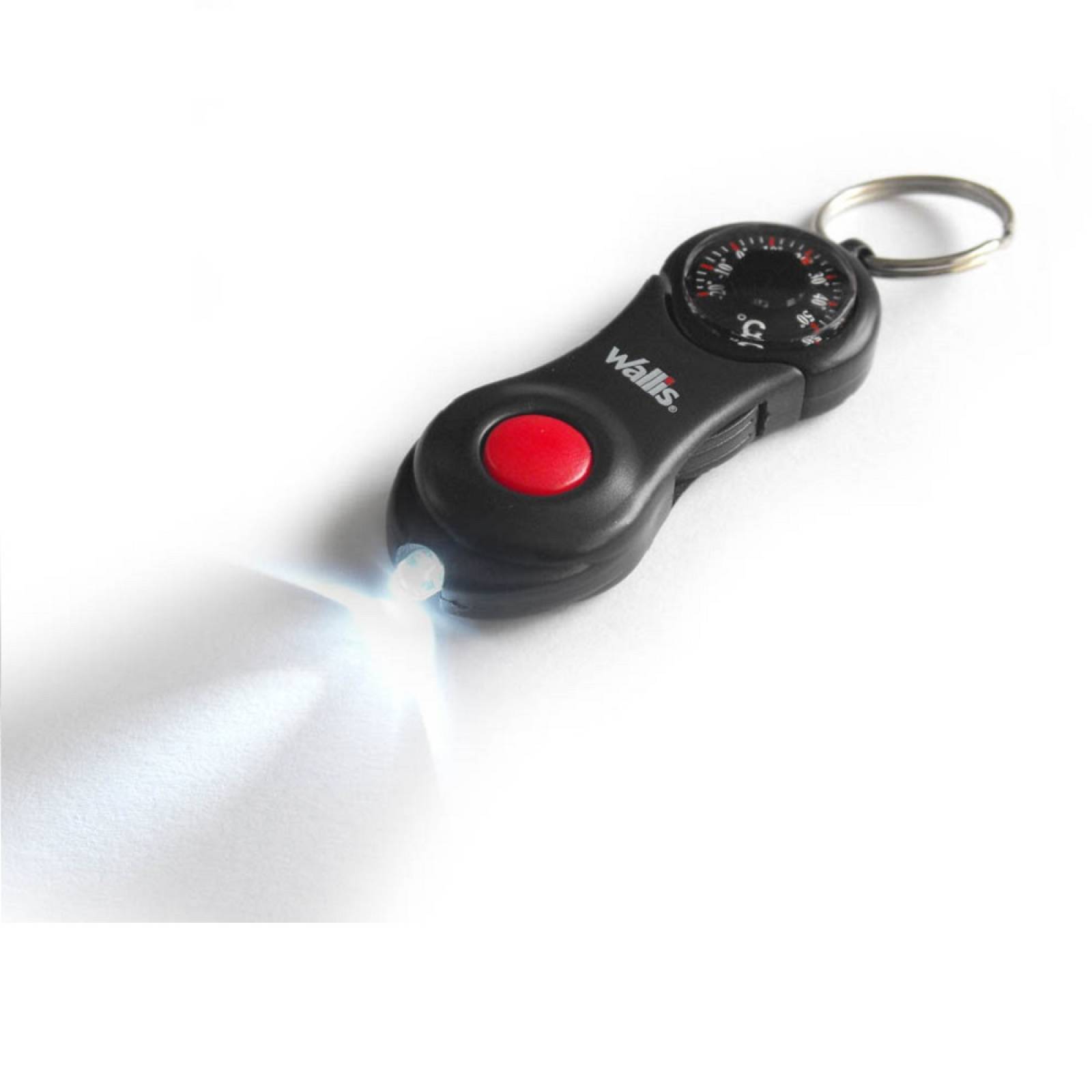 3 Llaveros C/ Termómetro Luz LED PVC Negro Práctico Wallis.