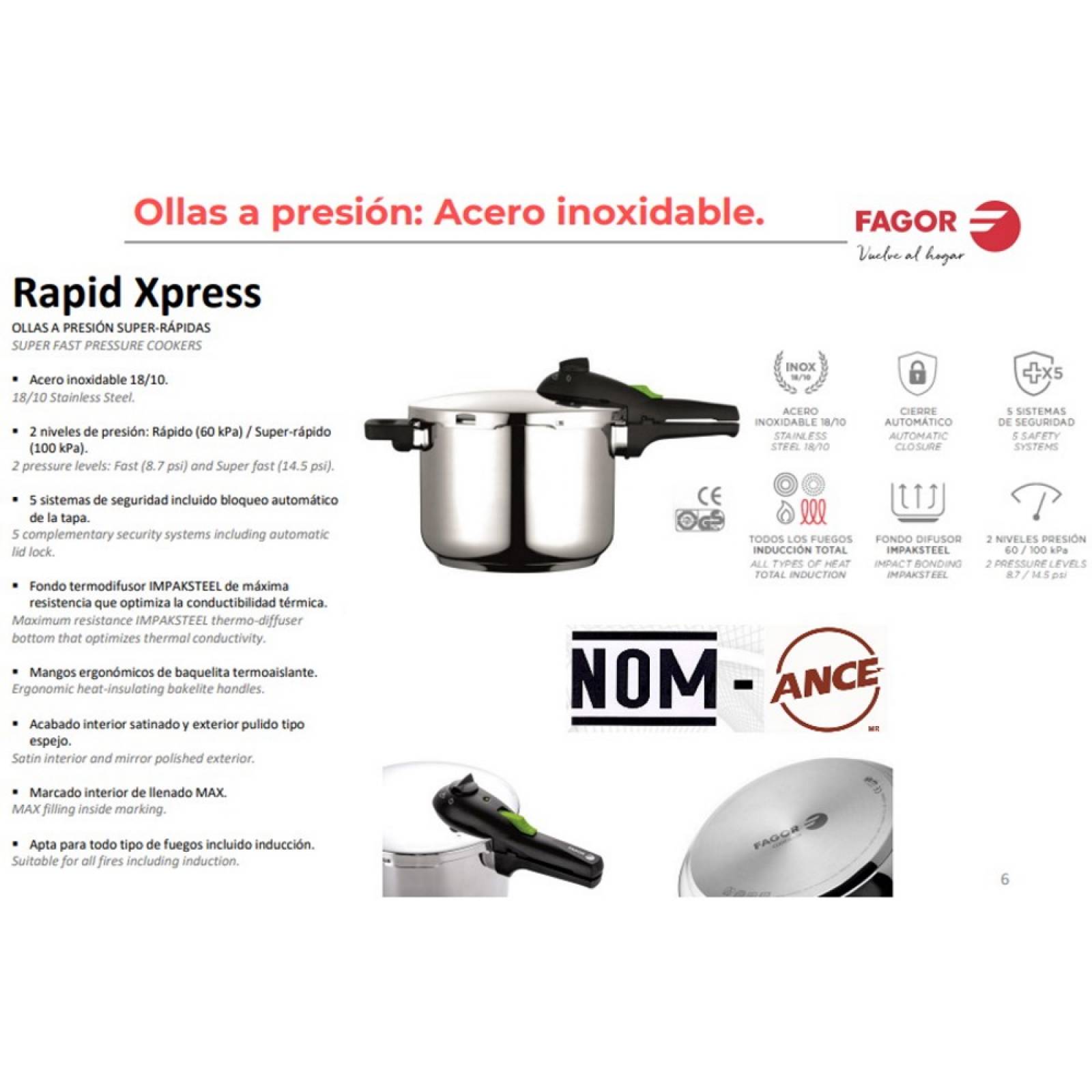Olla Presión RAPID Xpress 7.5 L Acero Inoxidable Fagor