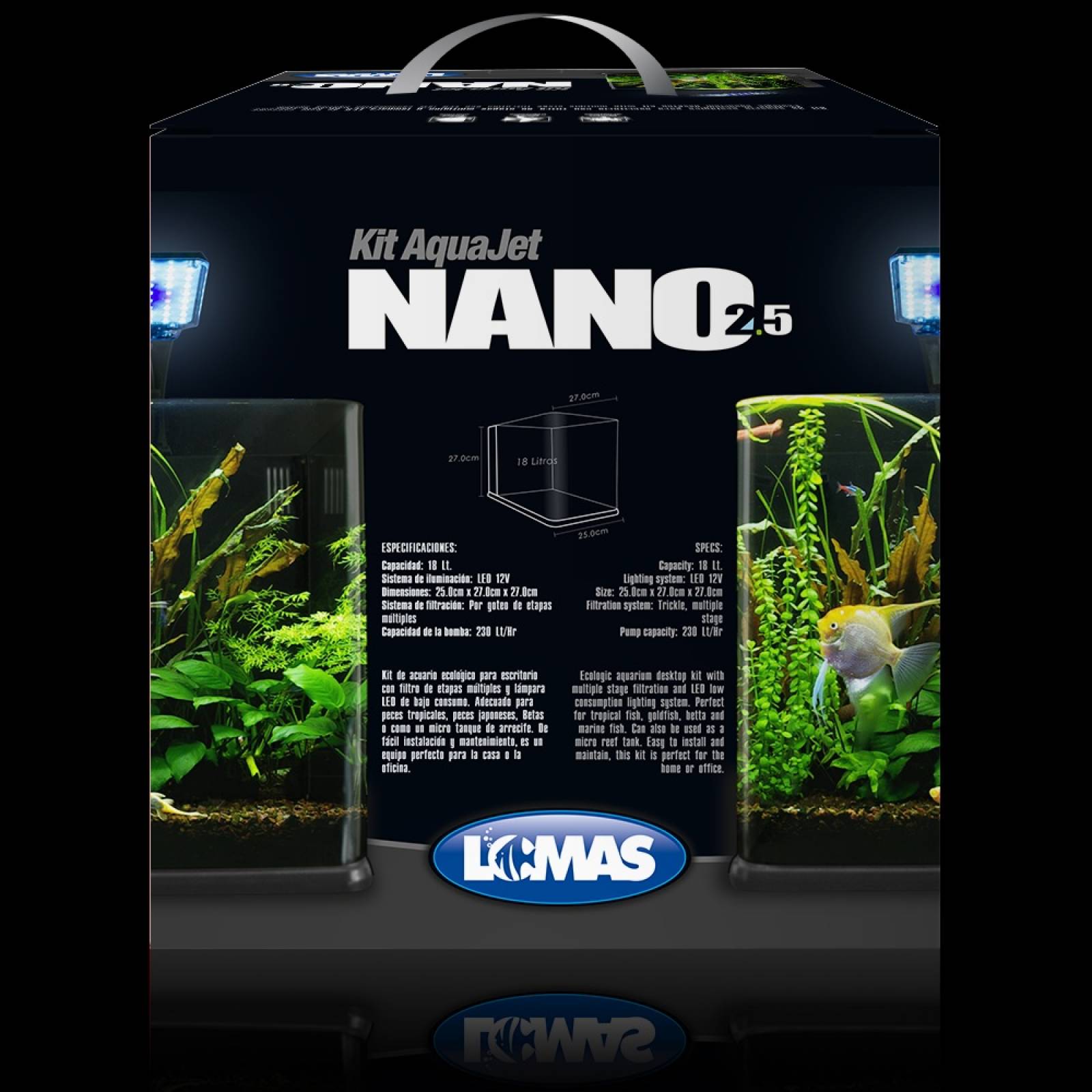 Acuario Nano Cubo 18 Lt Lámpara LED Acuario Lomas Hagen