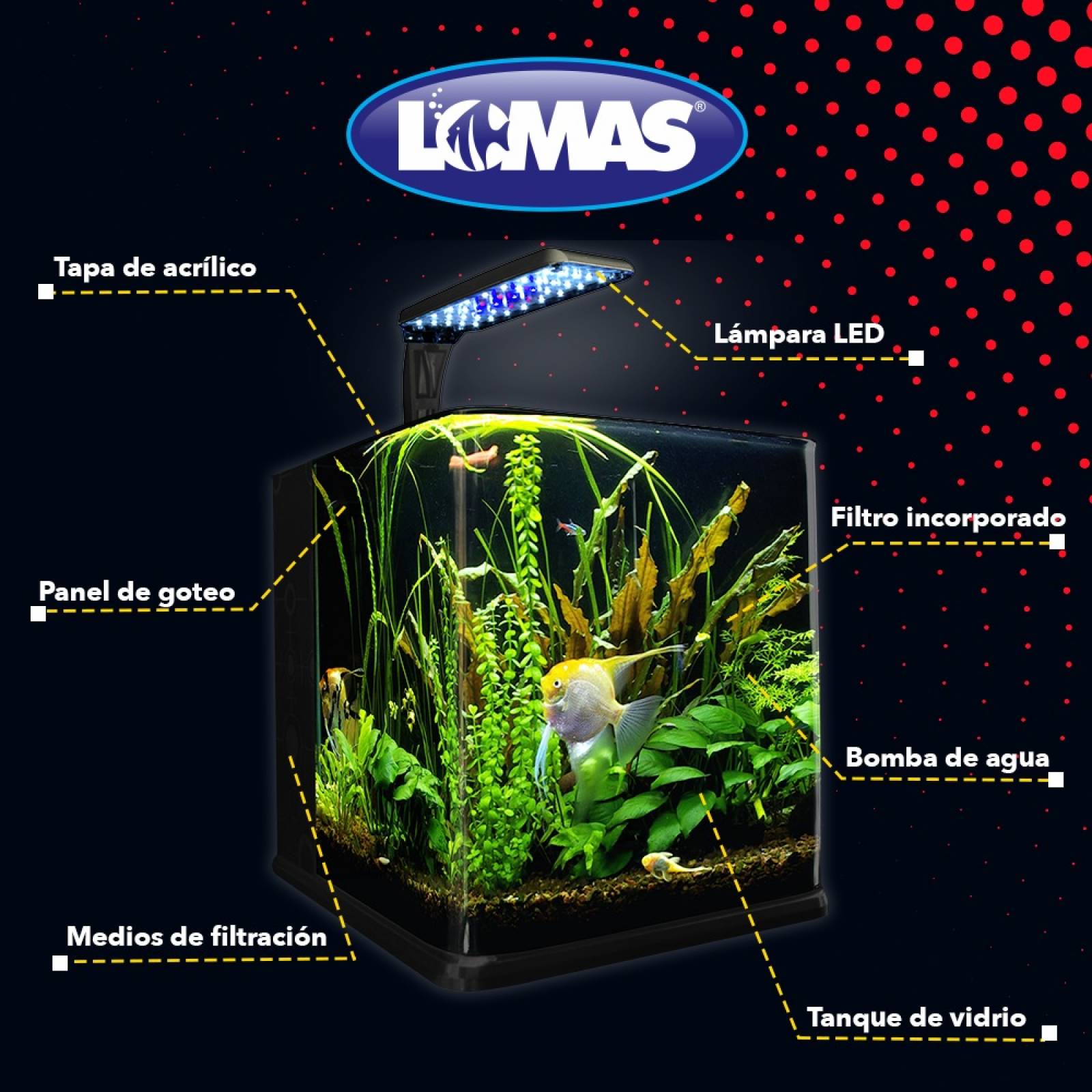 Acuario Nano Cubo 9 Lt Lámpara LED Acuario Lomas Hagen