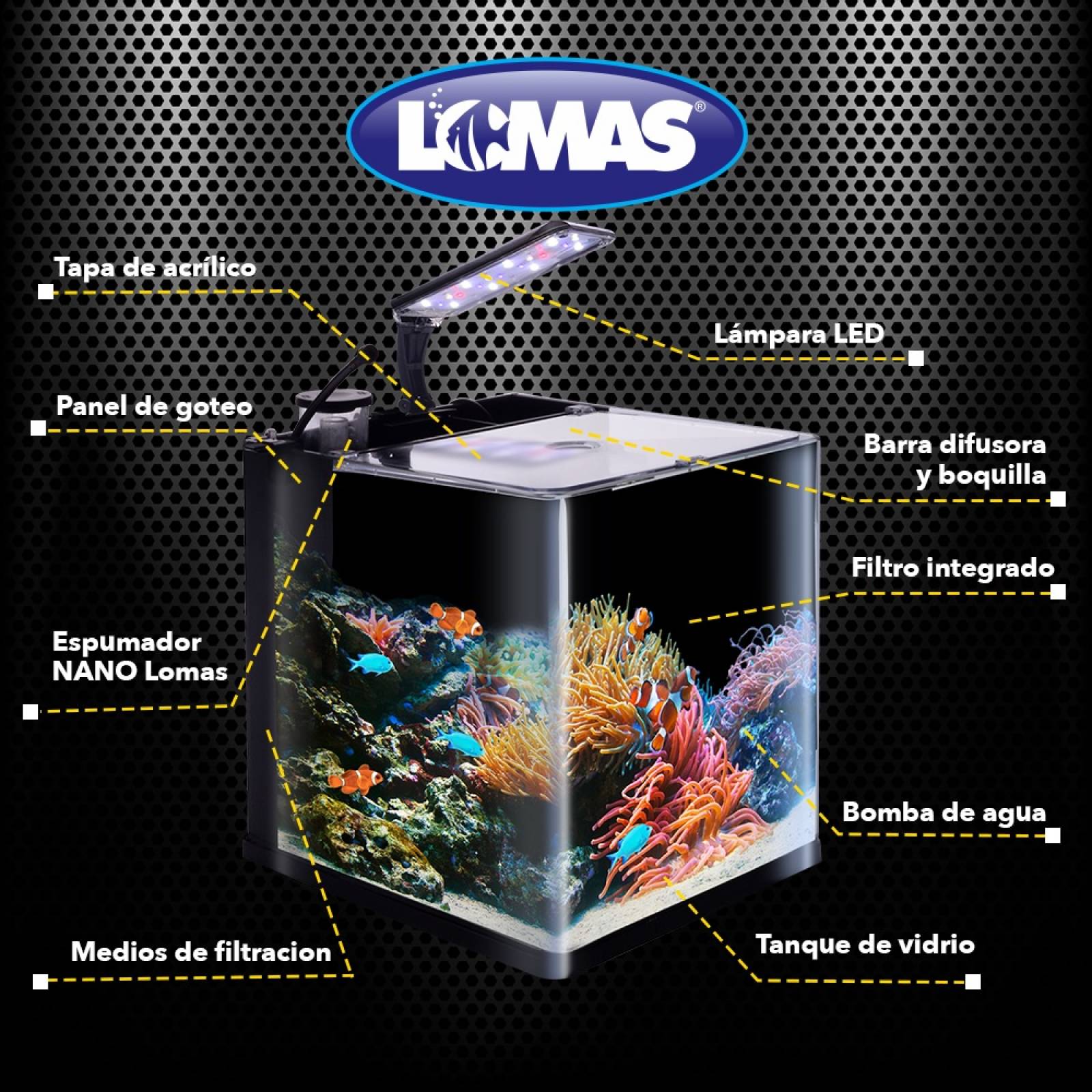 Acuario Nano Reef 18 Lt Lámpara LED Acuario Lomas Hagen
