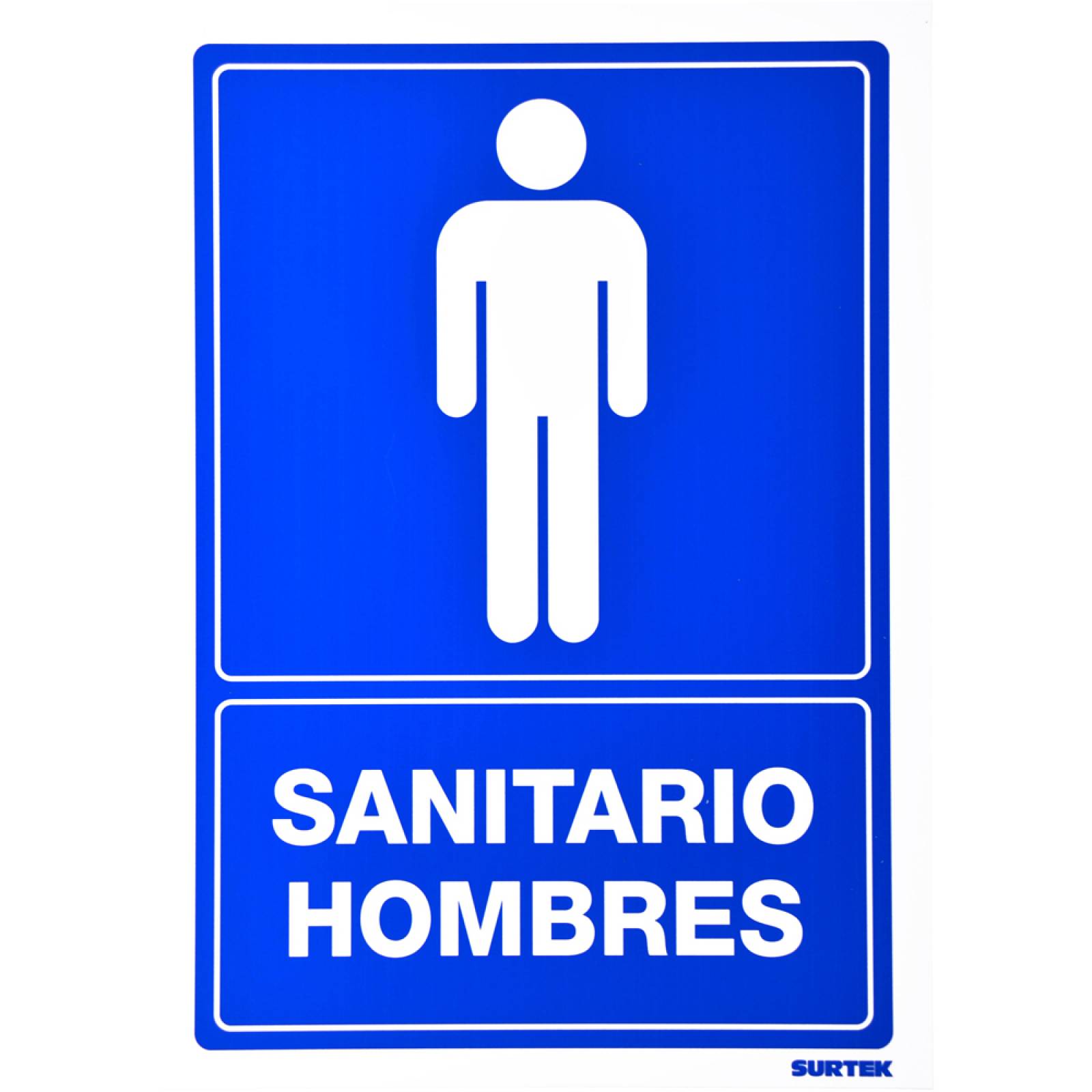 Señal Letrero Sanitario Hombres Azul 25x36cm Surtek