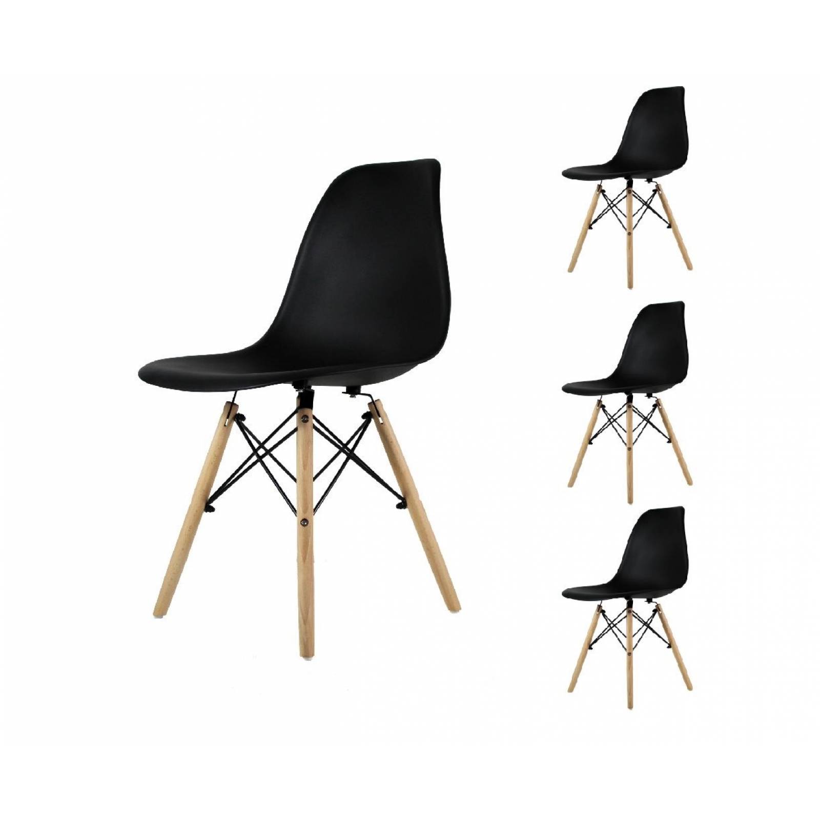 Set 4 Sillas Modernas Polipropileno Eames Negro Stolmx
