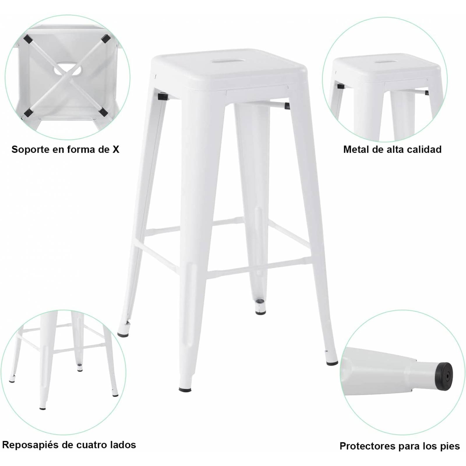 Set 4 Bancos Tipo Tolix Sin Respaldo Negro Stolmx