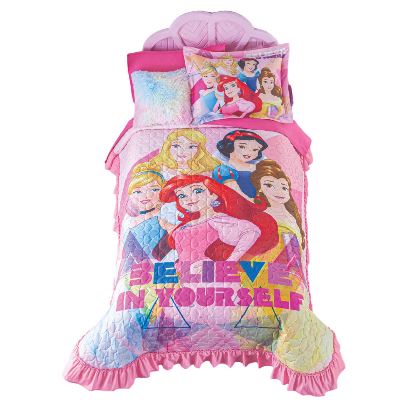 Colcha Princesas Individual Rosa C/Poliester Colchas Concord.