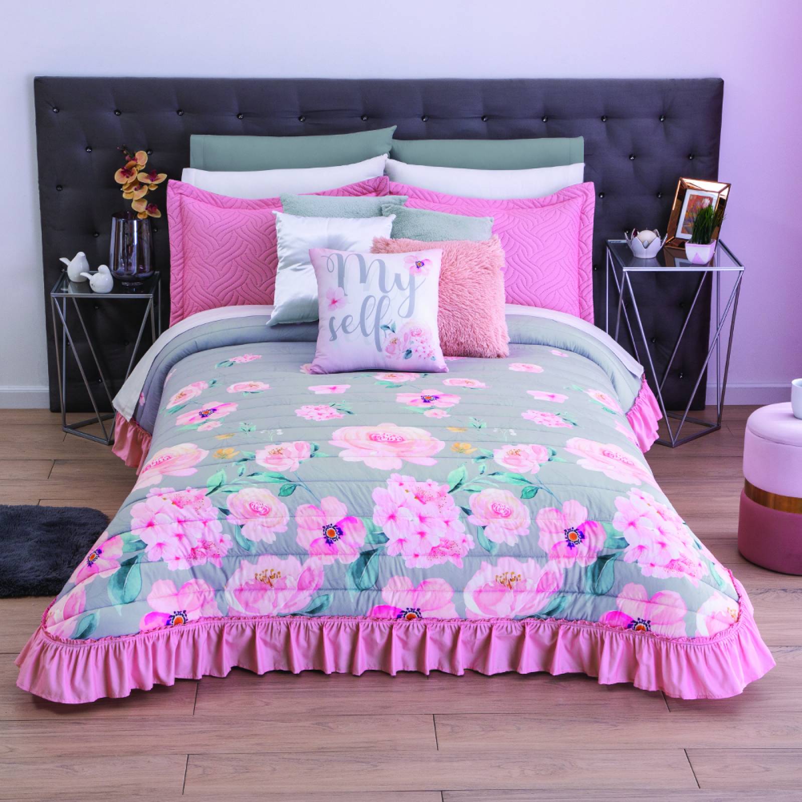 Colcha Matrimonial Jully Rosa C/Cojín Colchas Concord