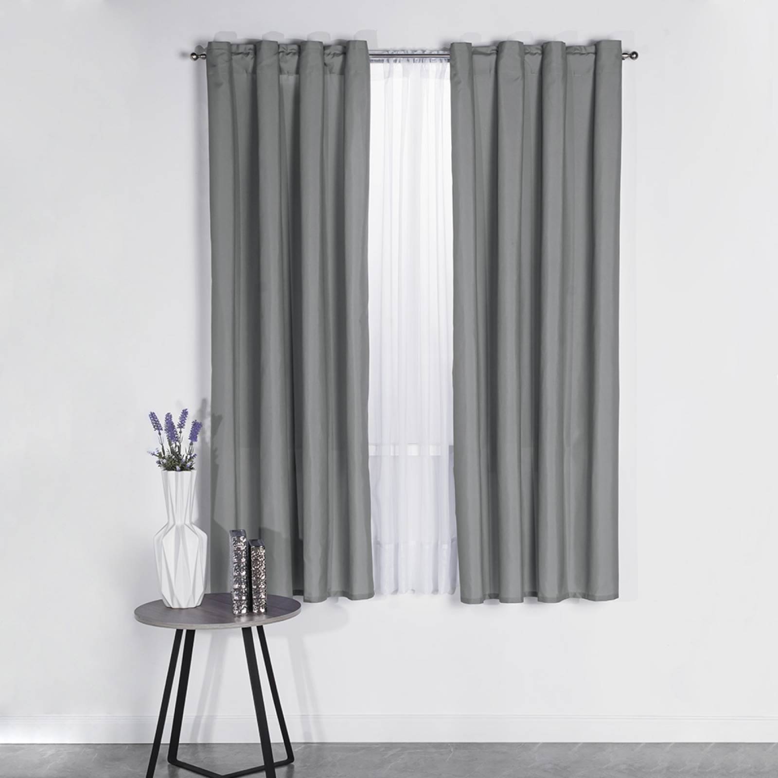 Cortina Decorativa Neo Gris Liso Corta Colchas Concord