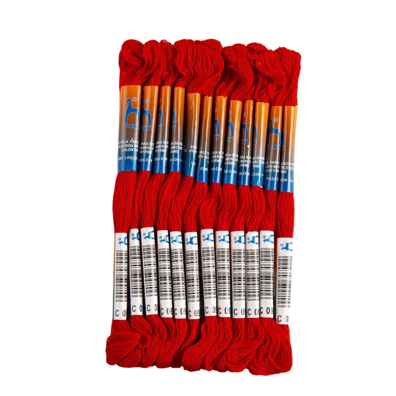 Hilo Rojo Bordar Vela Algodón Mercerizado 25 Madejas 7m Pony