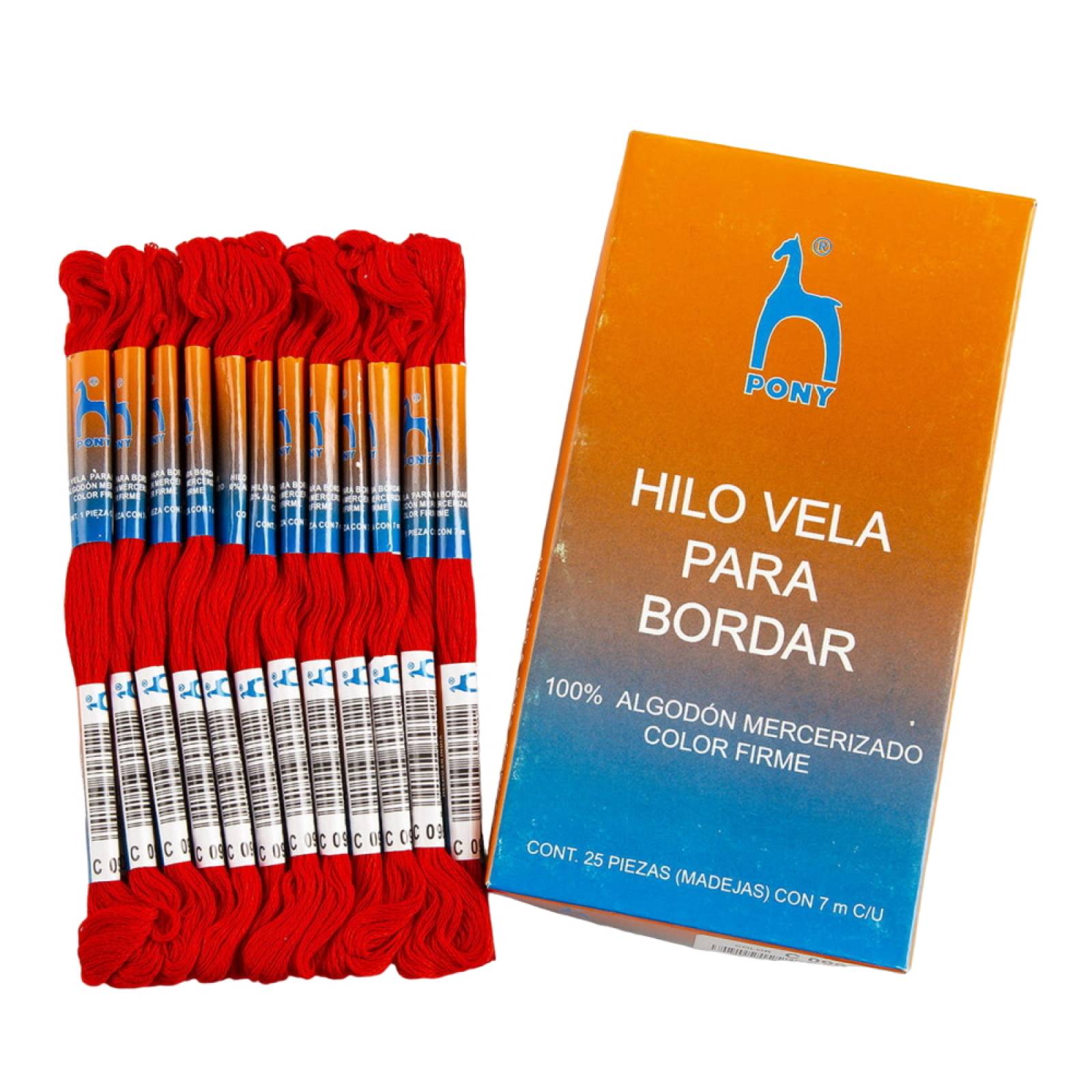Hilo Rojo Bordar Vela Algodón Mercerizado 25 Madejas 7m Pony