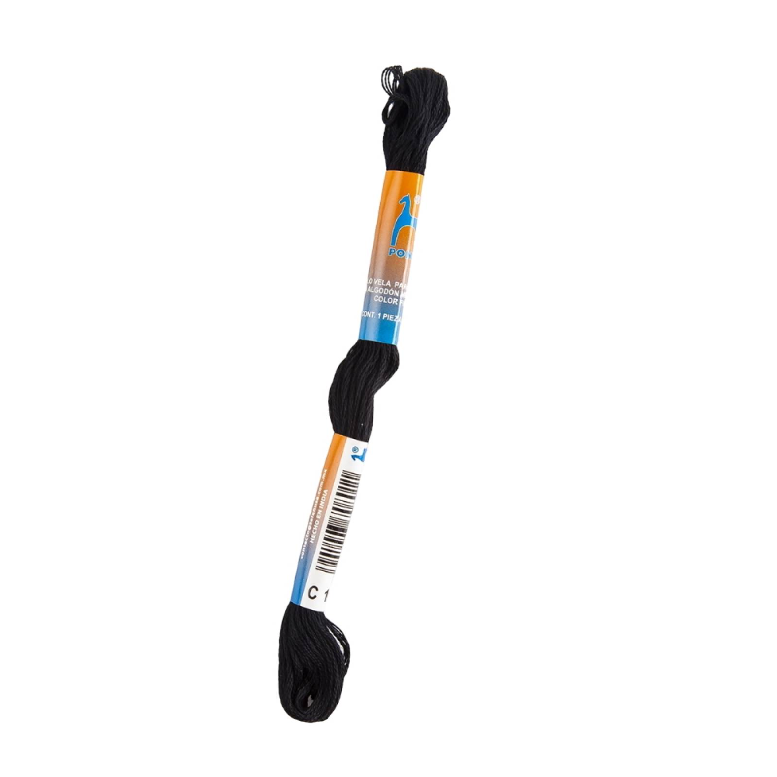 Hilo Negro Bordar Vela Algodón Mercerizado 25 Madejas 7m Pony