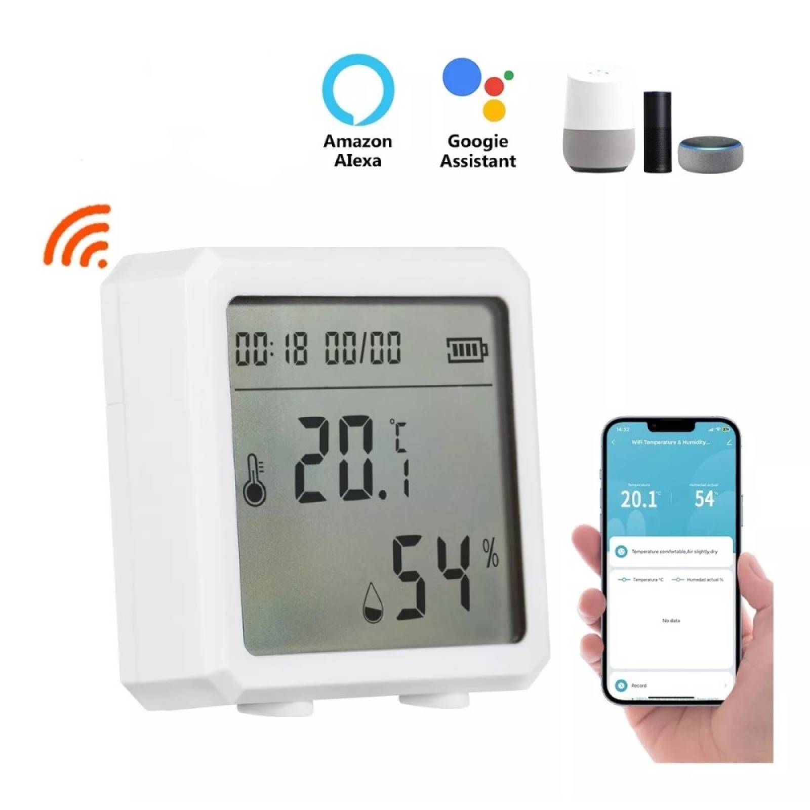 Sensor Wifi Tempertura Humedad C/Pantalla Digital Steren