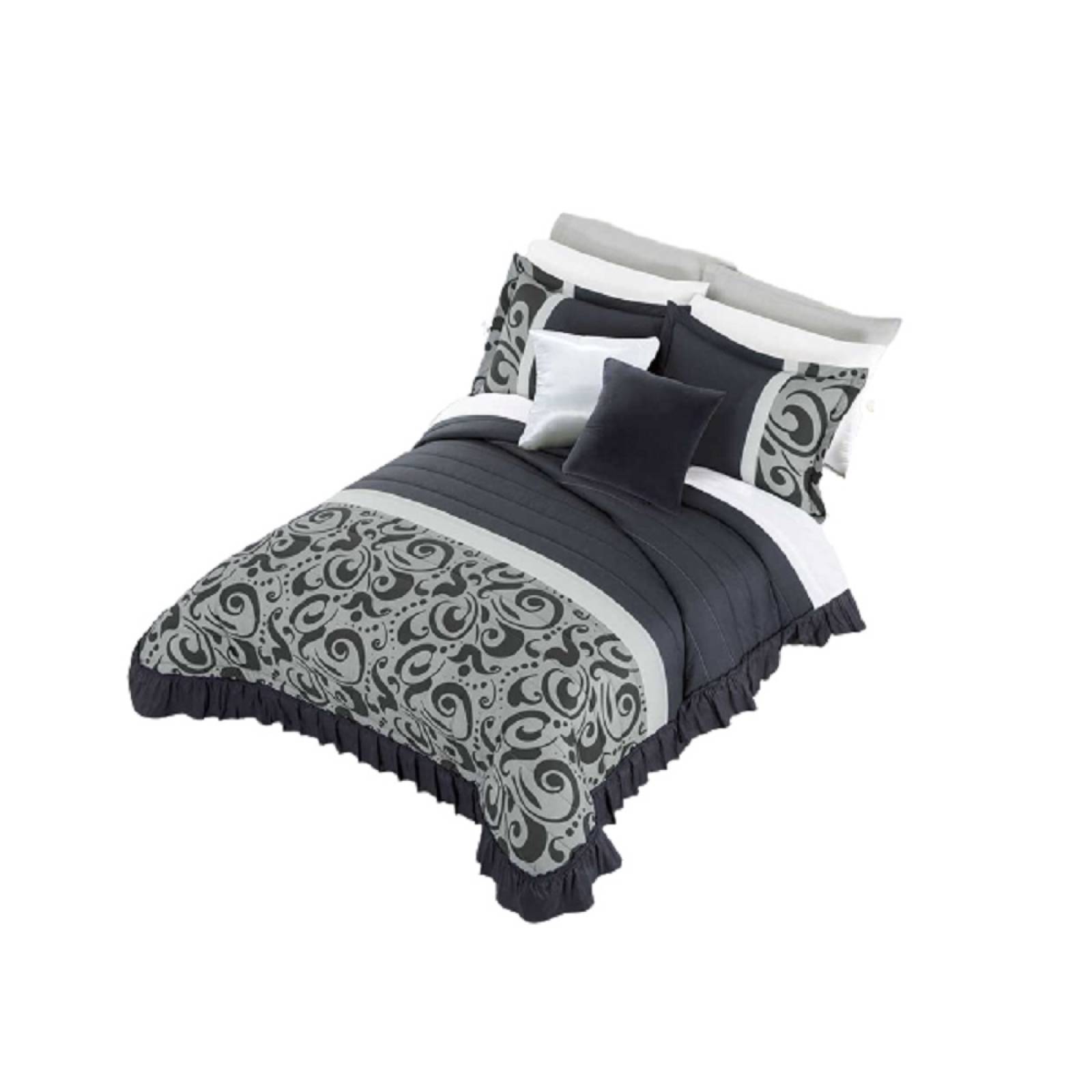 Colcha Máxima Matrimonial Gris Poliéster Fundas Concord