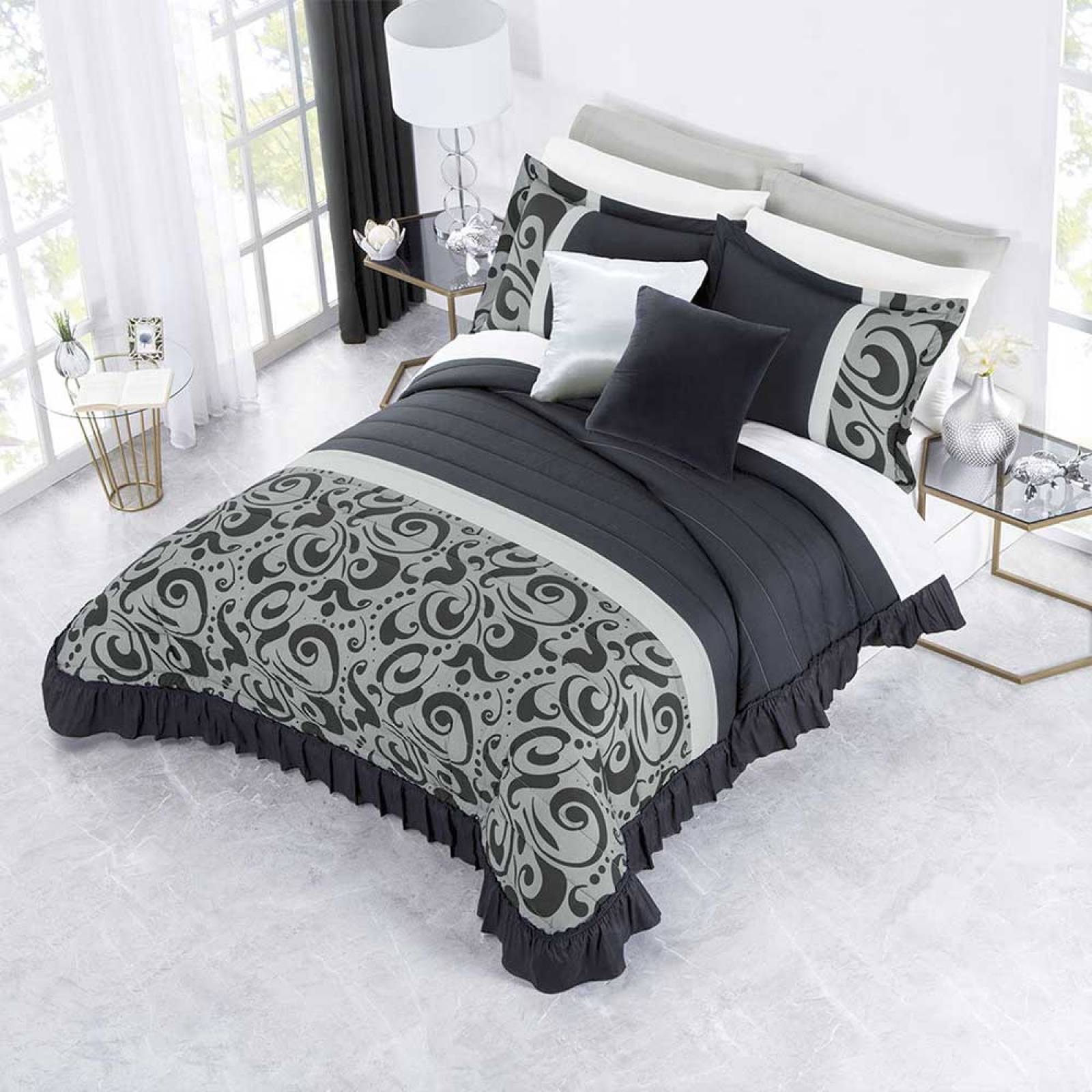 Colcha Máxima Matrimonial Gris Poliéster Fundas Concord