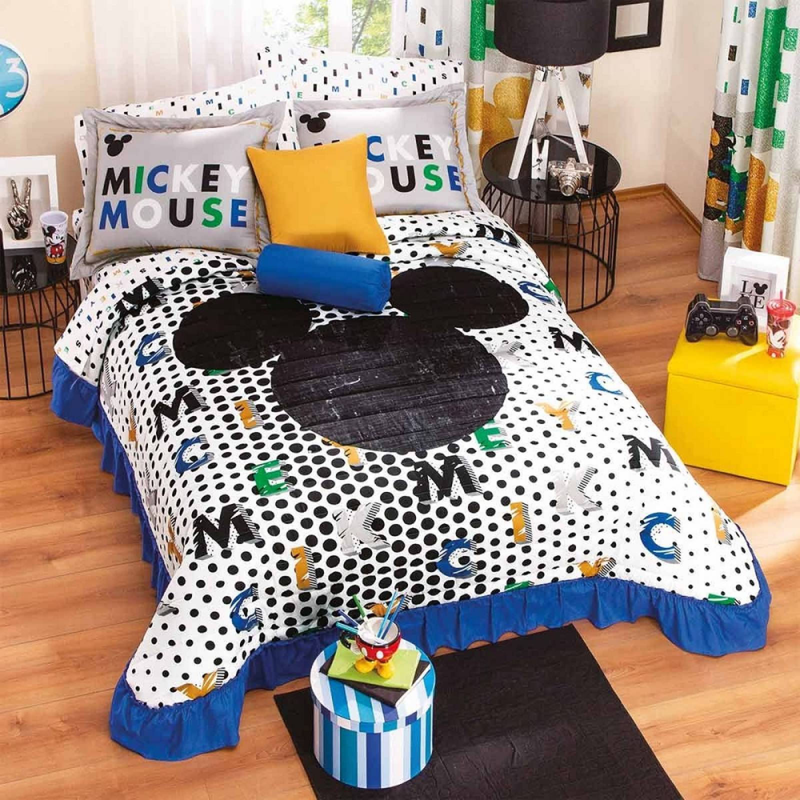 Colcha Funda Mickey Blue Individual Microfibra Suave Concord