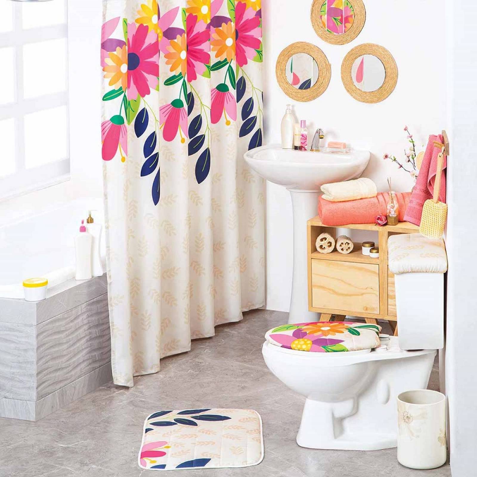 Cortina Baño Fiori Impermeable Poliéster Concord