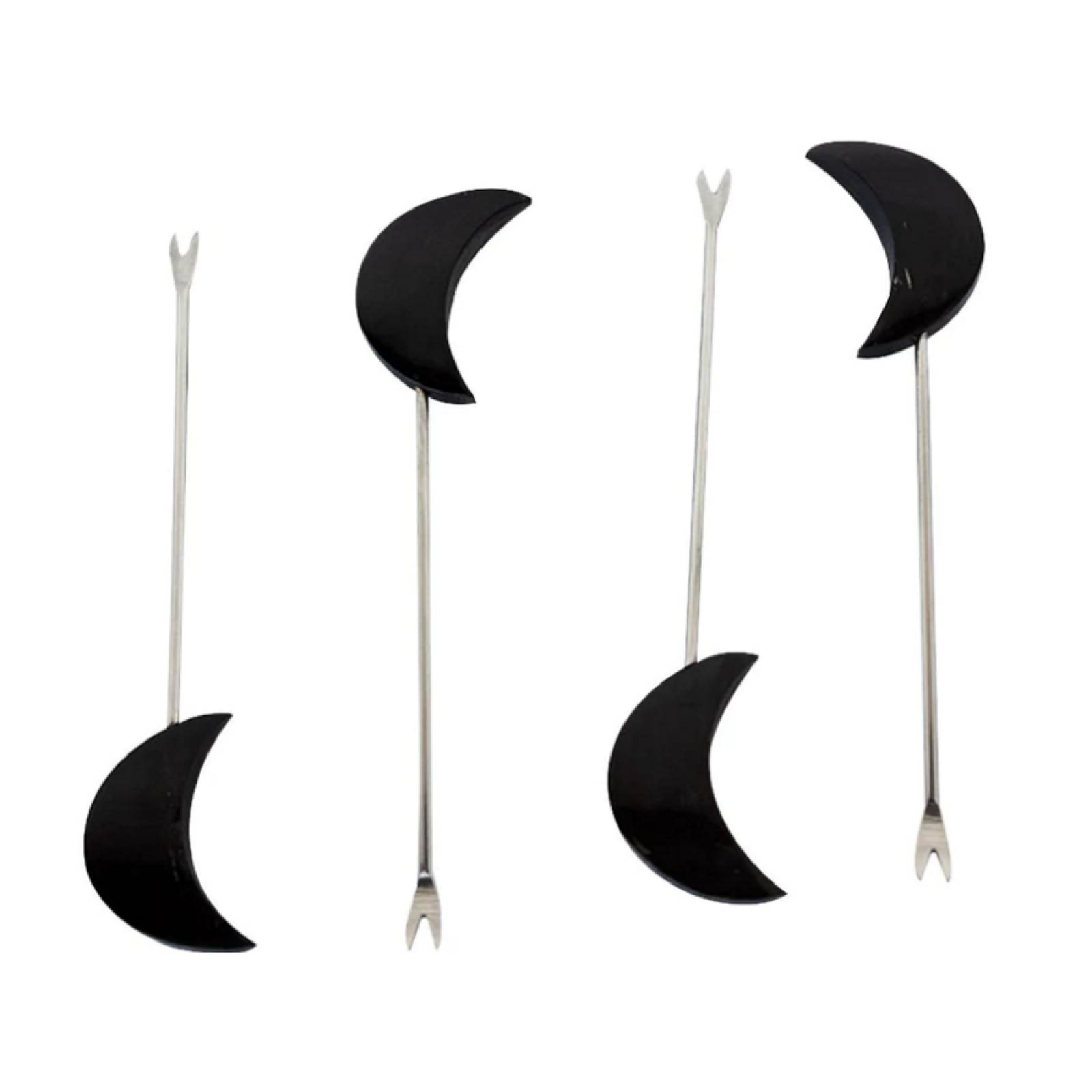 Juego 4 Palillos Botaneros Luna Negra Acero Inoxidable Brang.