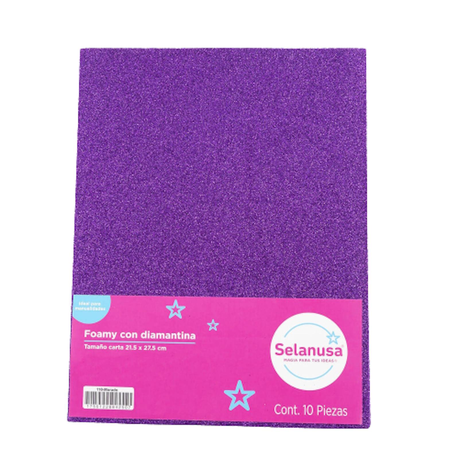 Foamy Tamaño Carta C/Diamantina 10 Pzas Morado Selanusa