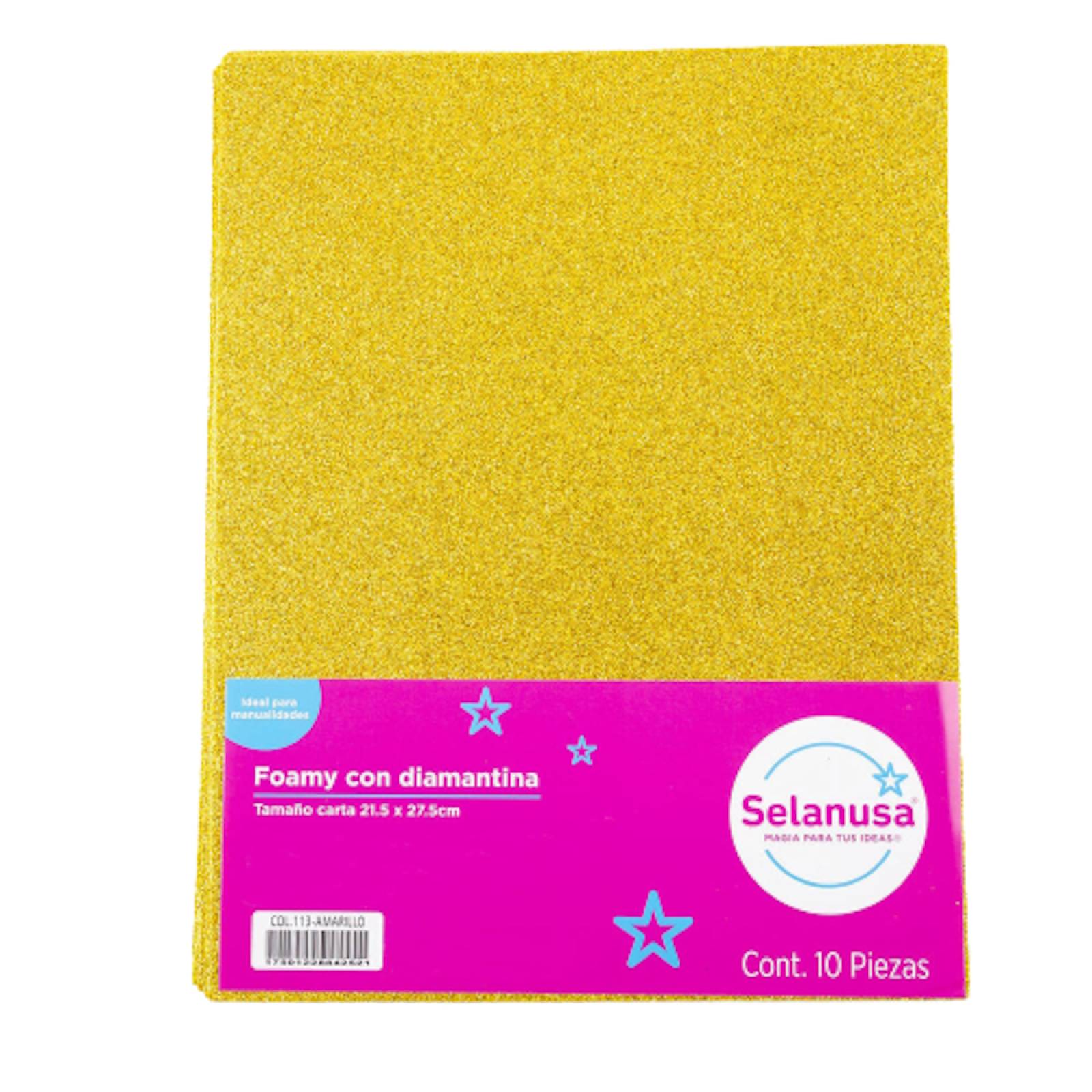 Foamy Tamaño Carta C/Diamantina 10 Pzas Amarillo Selanusa