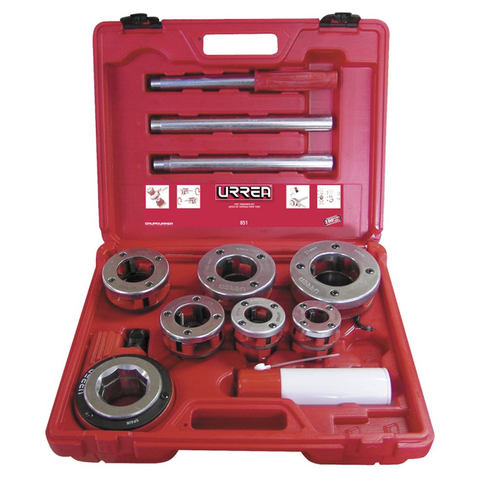 Juego Tarraja P/ Tubo 1/2" a 2" NPT 9 Piezas C/ Caja Urrea